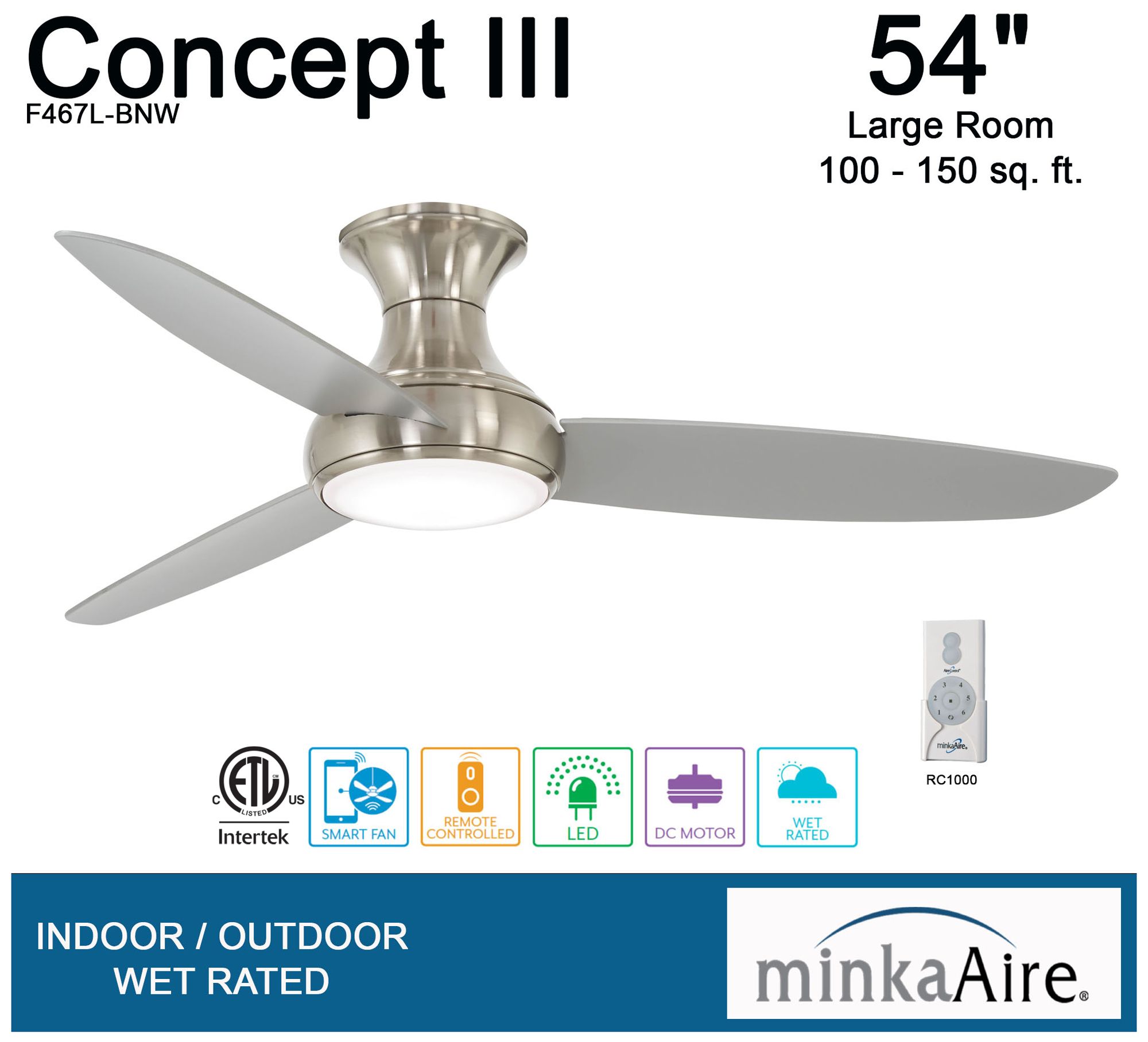 Image 4 Minka Aire Concept III 54-inch LED Smart Brushed Nickel Wet Ceiling Fan more views