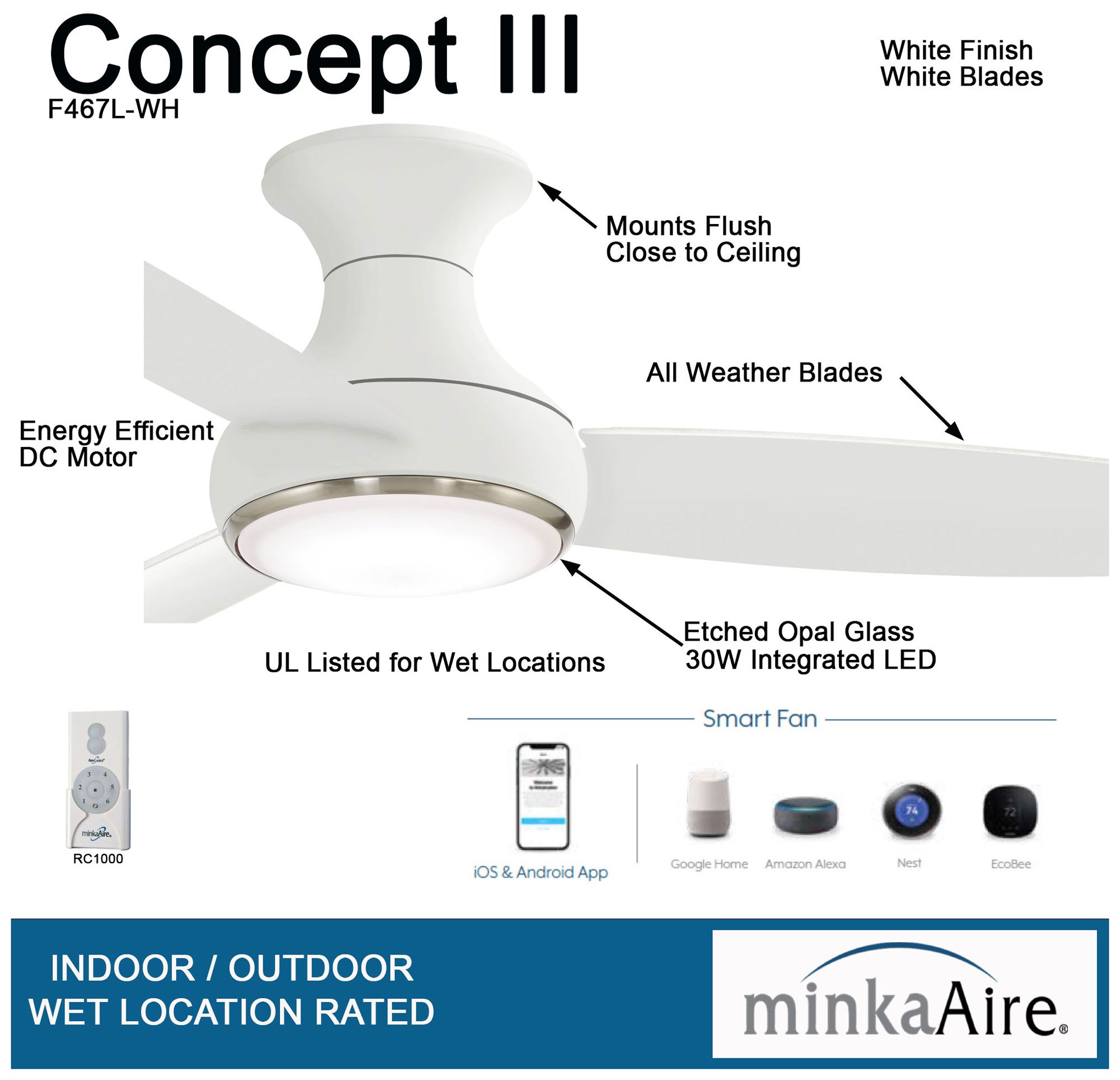 Image 5 Minka Aire Concept III 54-inch LED White Smart Ceiling Fan more views