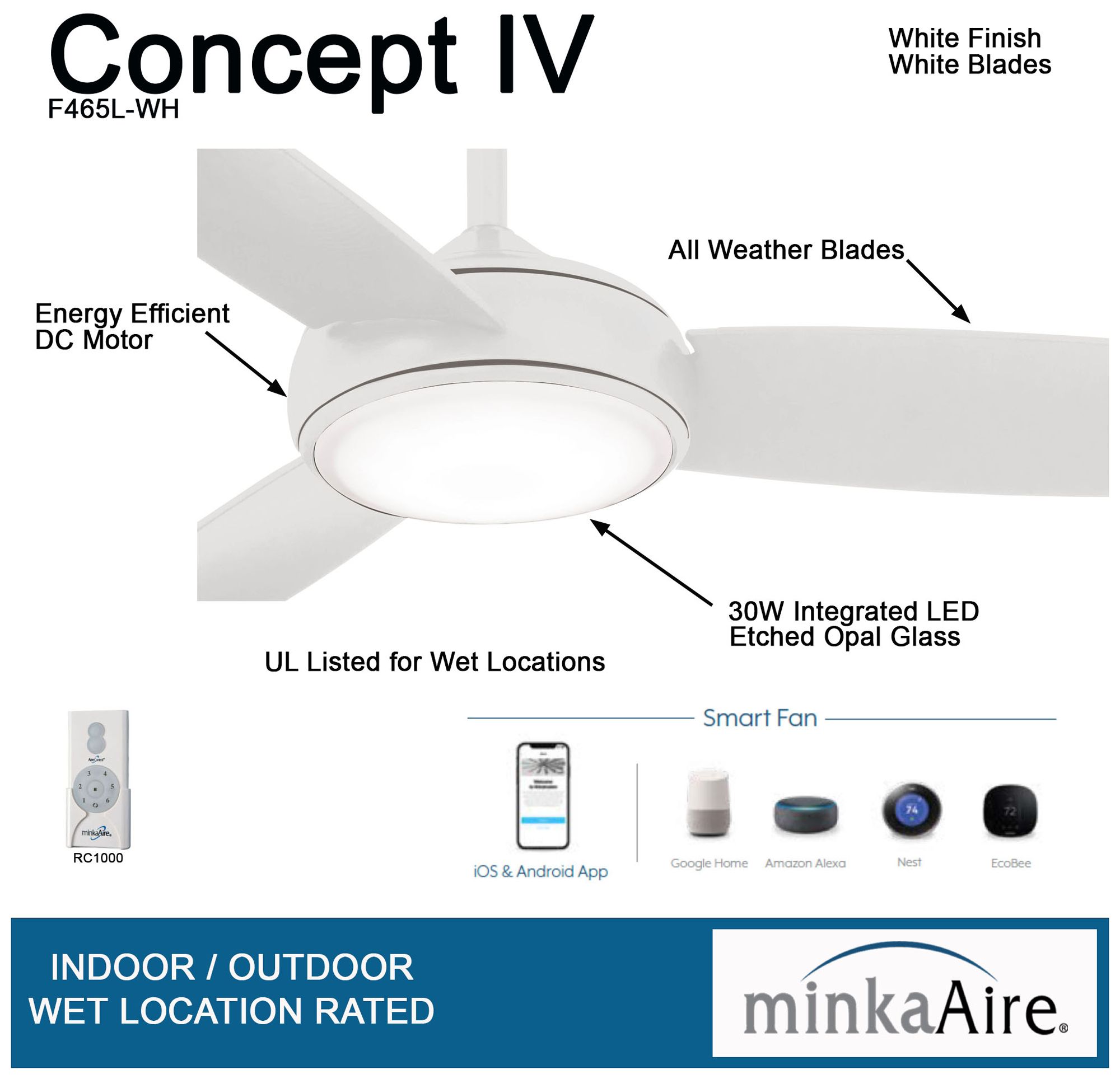 Image 6 Minka Aire Concept IV 54-inch LED White Smart Outdoor Ceiling Fan more views