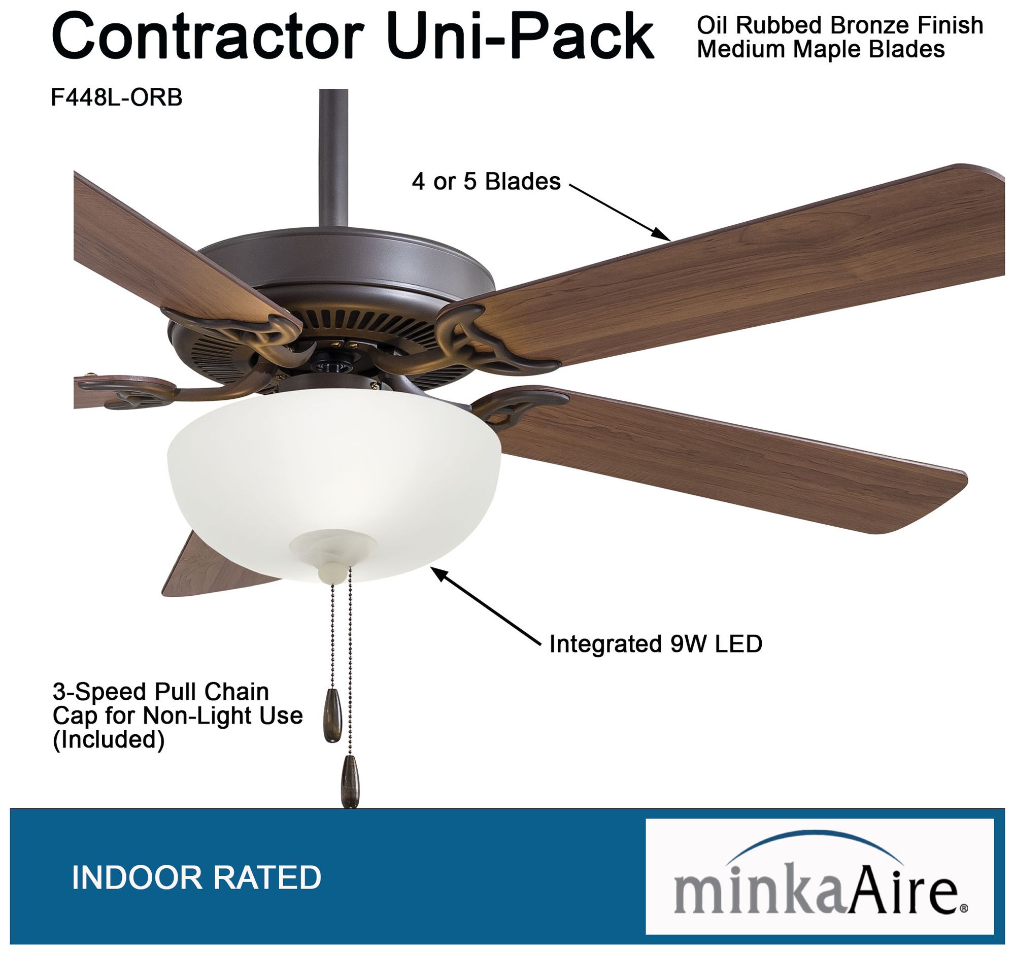 Thumbnail4 of Minka-Aire Contractor UniPack 52in LED Oil Rubbed Bronze 5Blade Ceiling Fan more views
