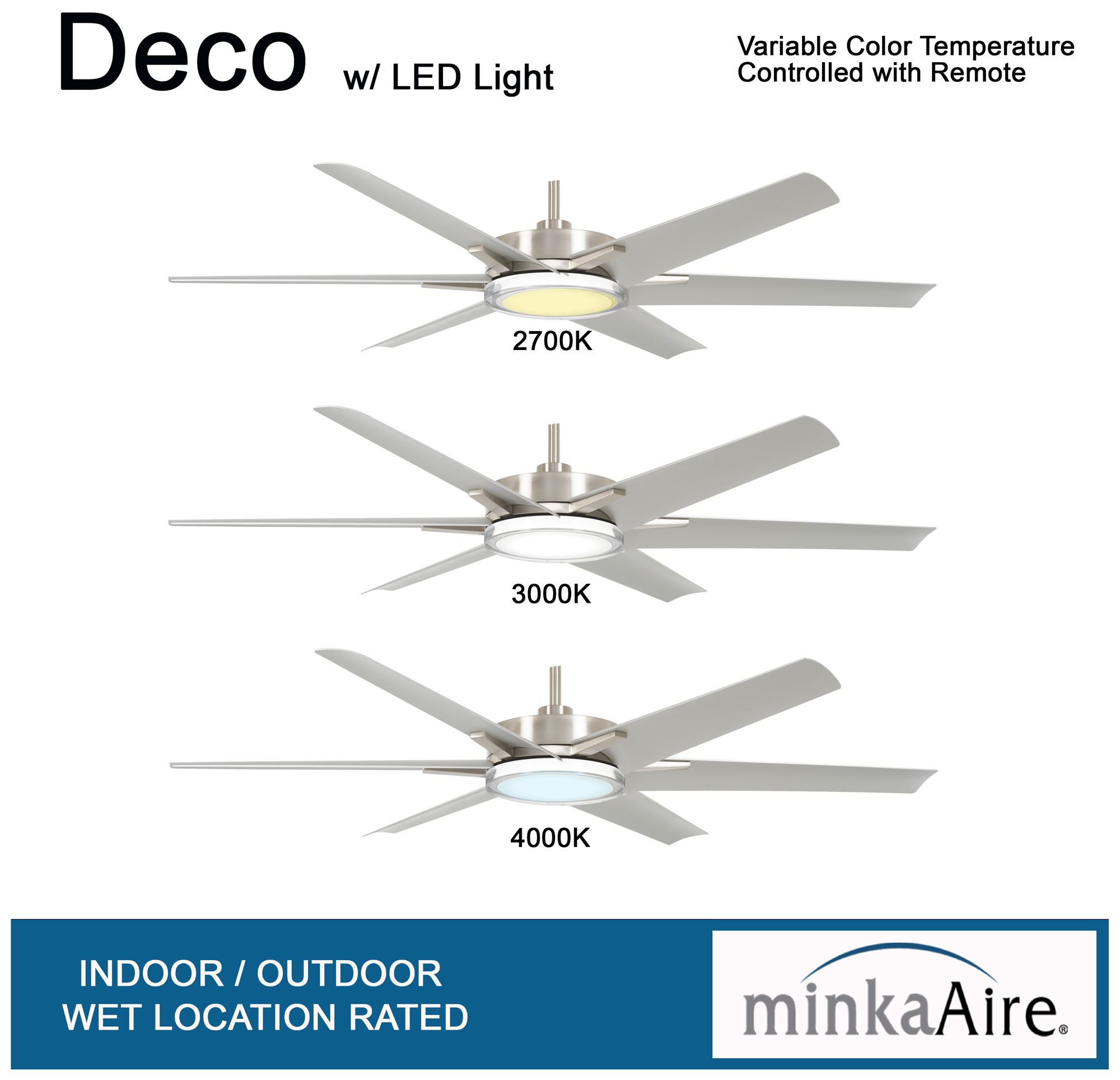 Image 6 Minka-Aire Deco 65-inch CCT LED Brushed Nickel Wet Outdoor Ceiling Fan more views