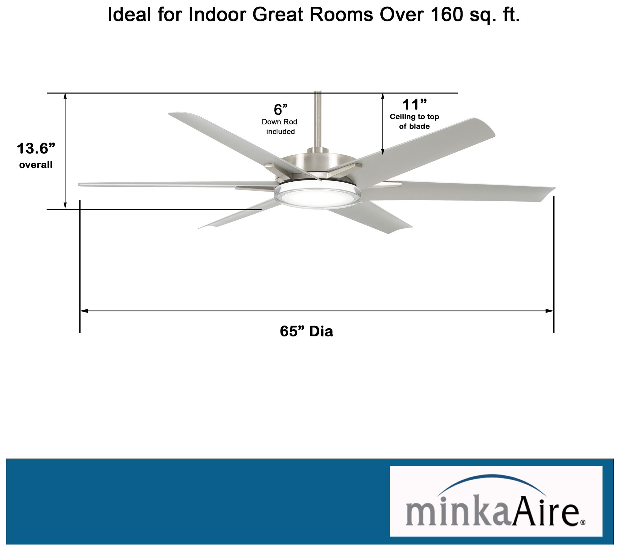 Minka-Aire Deco 65-inch CCT LED Brushed Nickel Wet Outdoor Ceiling Fan