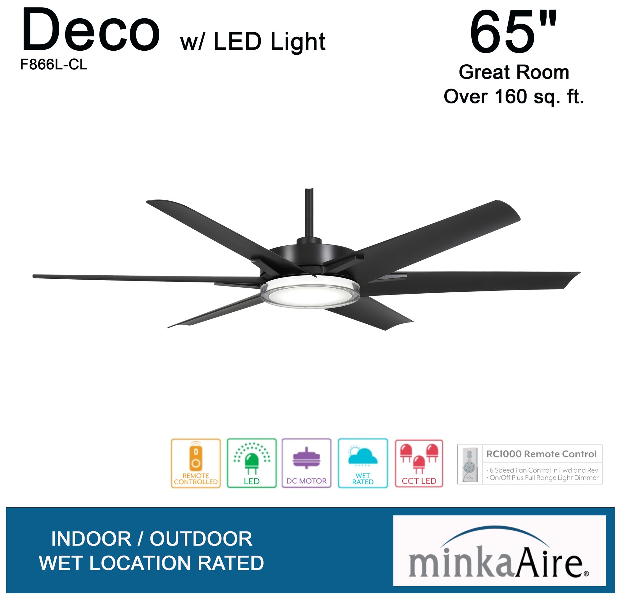 Image 7 Minka-Aire Deco 65-inch CCT LED Coal Black Outdoor Ceiling Fan more views