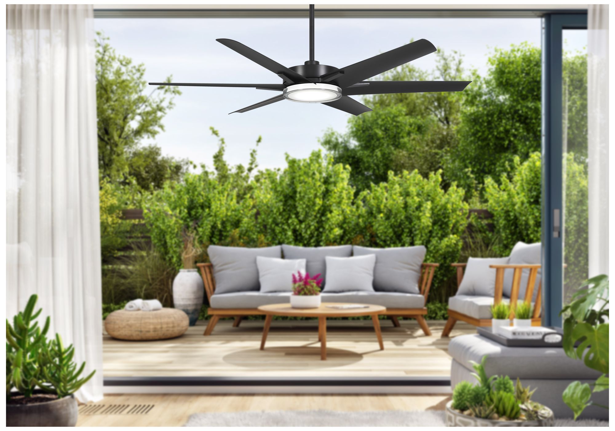 Minka-Aire Deco 65-inch CCT LED Coal Black Outdoor Ceiling Fan