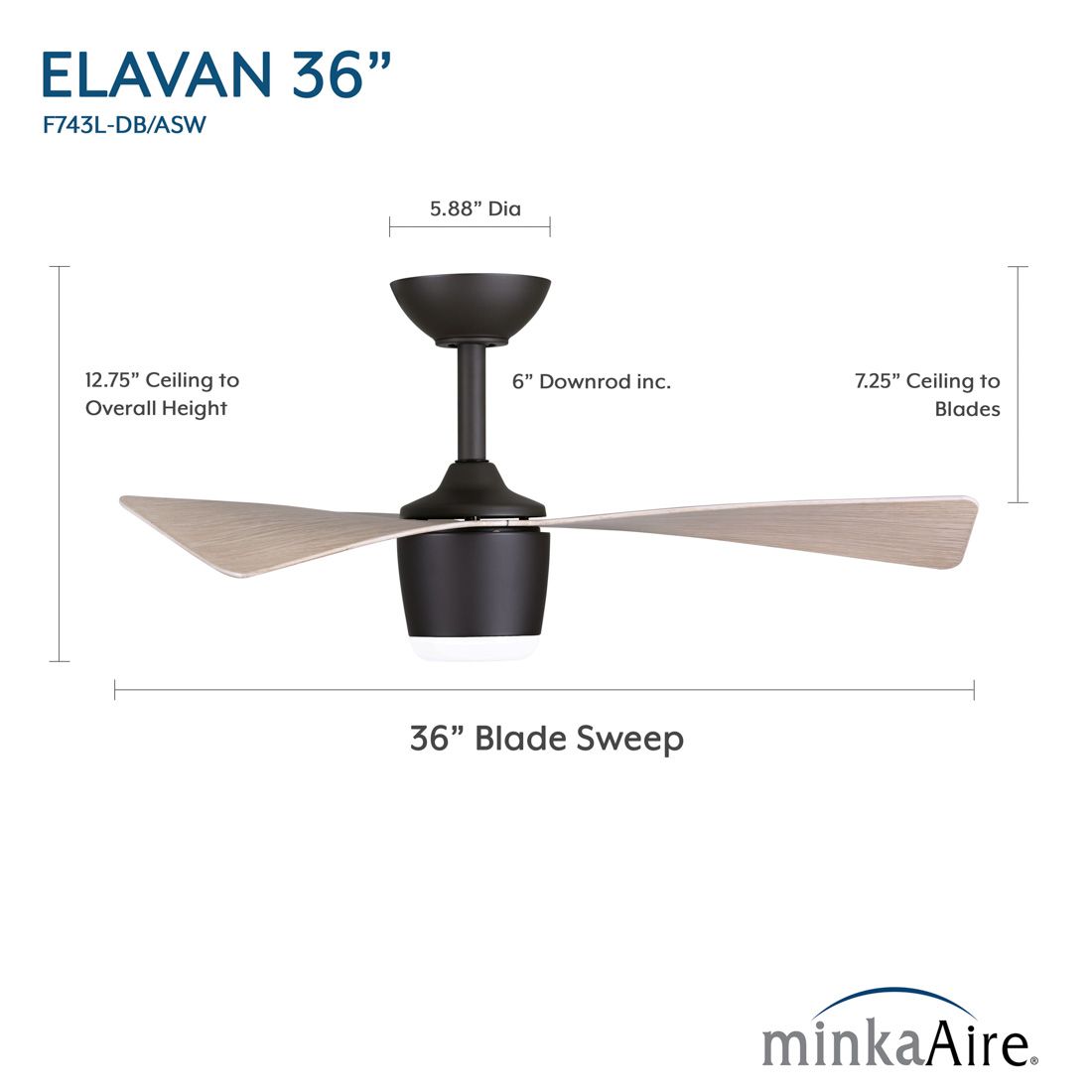 Minka-Aire Elavan 36-in LED Dark Bronze Indoor-Outdoor 3-Blade Ceiling Fan