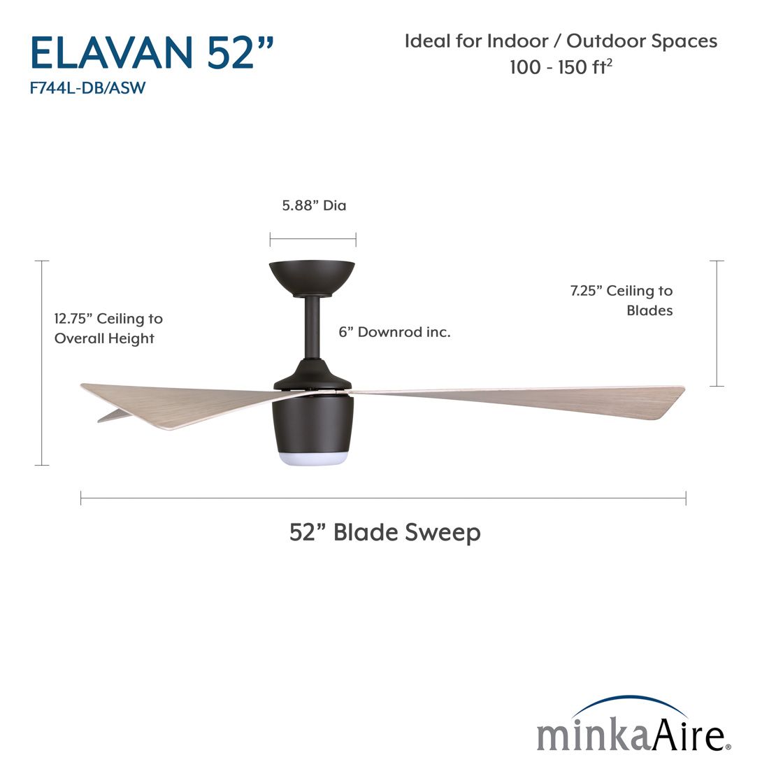 Minka-Aire Elavan 52-in LED Dark Bronze Indoor-Outdoor 3-Blade Ceiling Fan