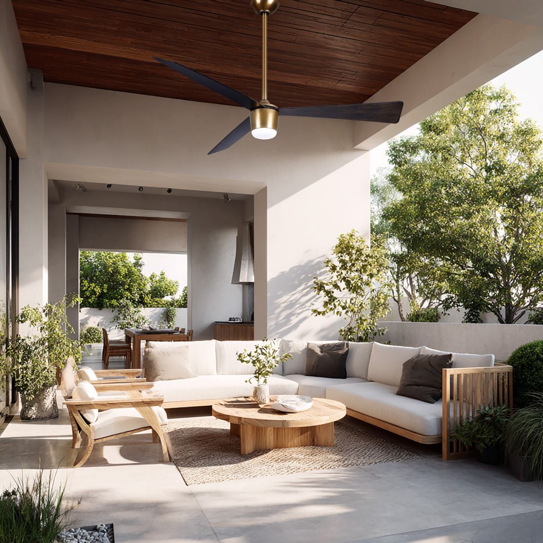 Image 4 Minka-Aire Elavan 52-in LED Legacy Brass Indoor-Outdoor 3-Blade Ceiling Fan more views