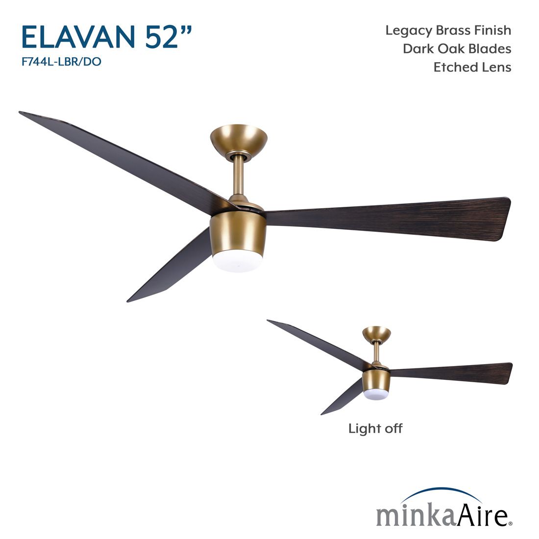 Image 6 Minka-Aire Elavan 52-in LED Legacy Brass Indoor-Outdoor 3-Blade Ceiling Fan more views