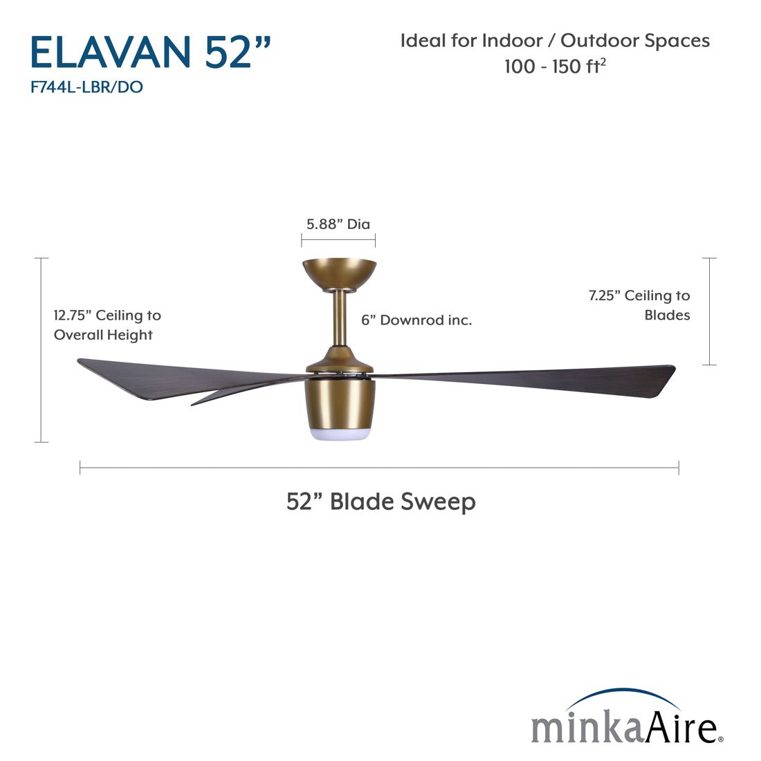 Minka-Aire Elavan 52-in LED Legacy Brass Indoor-Outdoor 3-Blade Ceiling Fan