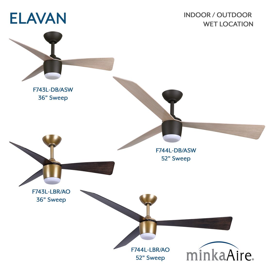 Minka-Aire Elavan 52-in LED Legacy Brass Indoor-Outdoor 3-Blade Ceiling Fan