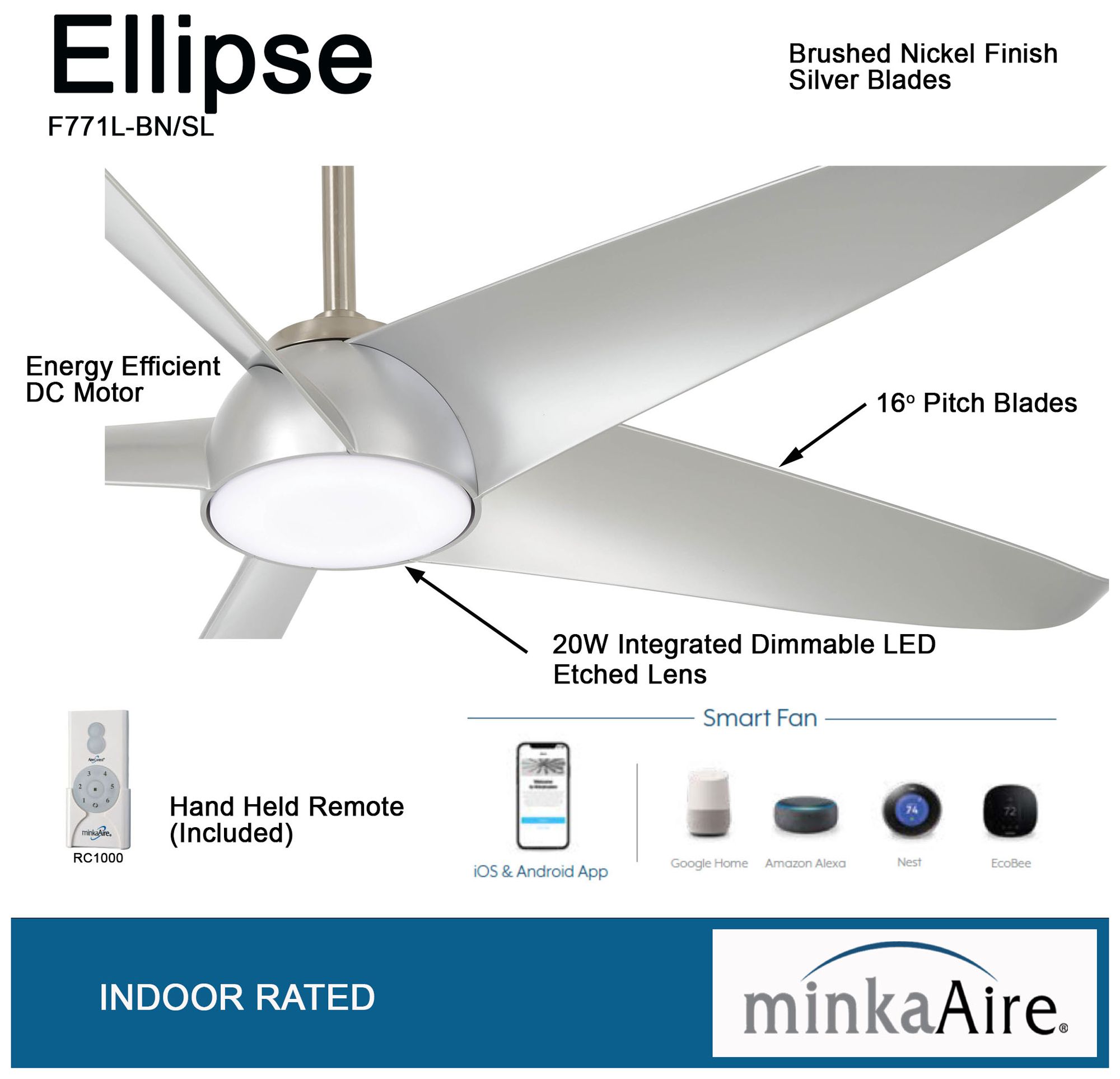 Image 7 Minka Aire Ellipse 60-inch LED Brushed Nickel and Silver Smart Ceiling Fan more views