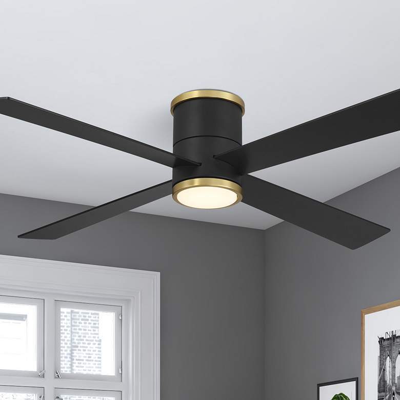 Image 1 Minka-Aire Falco 54-in LED Black and Brass 4-Blade Flush Mount Ceiling Fan