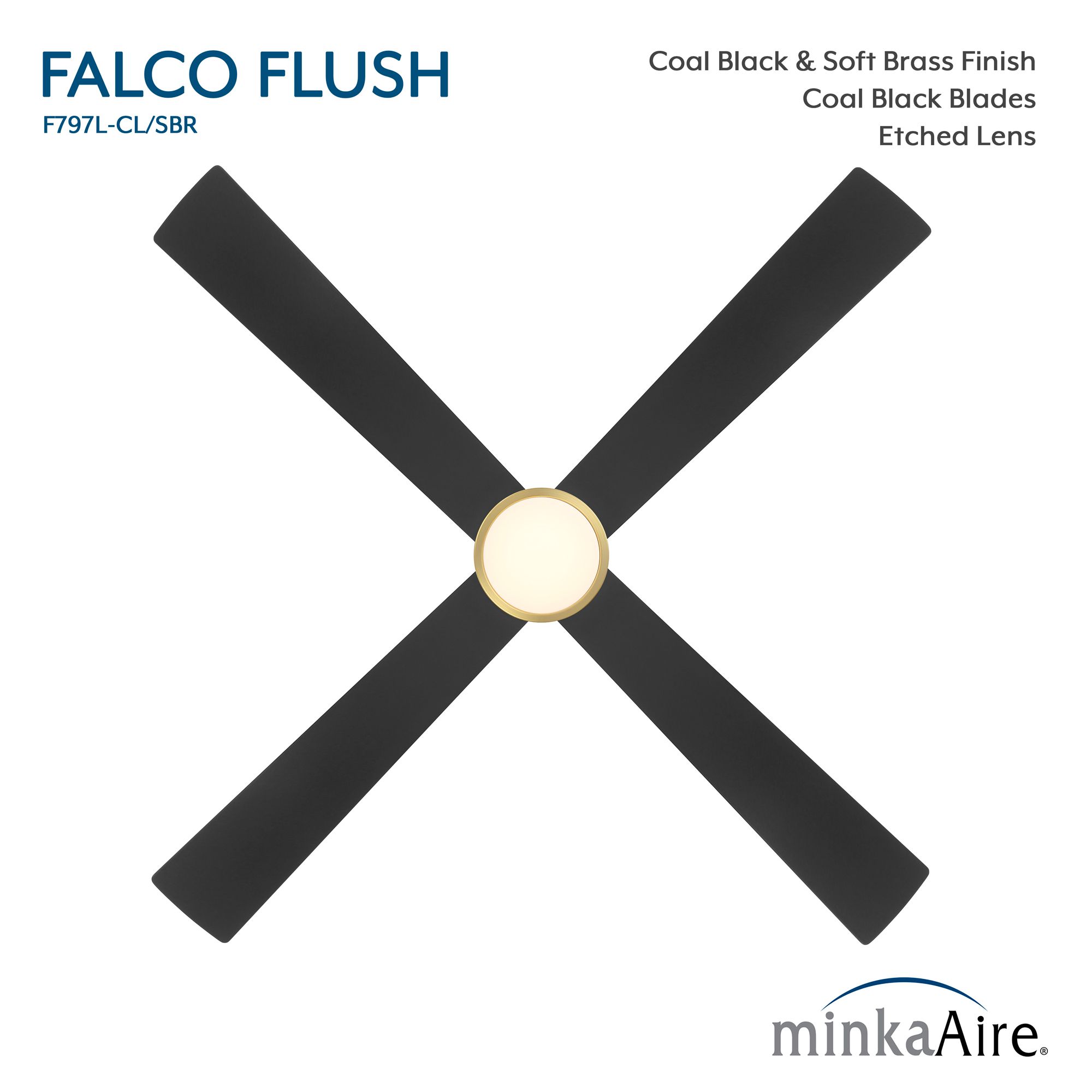 Minka-Aire Falco 54-in LED Black and Brass 4-Blade Flush Mount Ceiling Fan