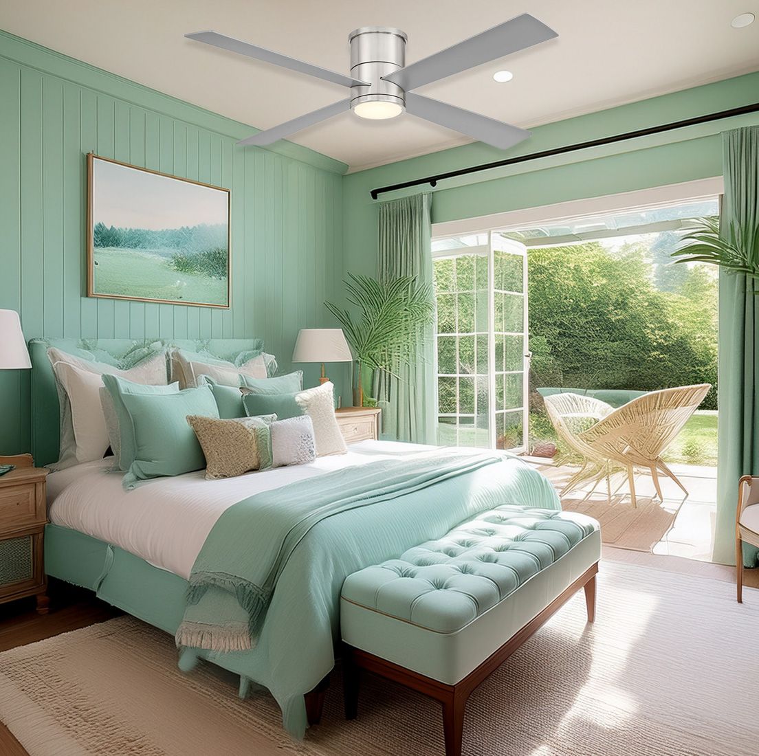 Image 7 Minka-Aire Falco 54-in LED Brushed Nickel 4-Blade Flush Mount Ceiling Fan more views