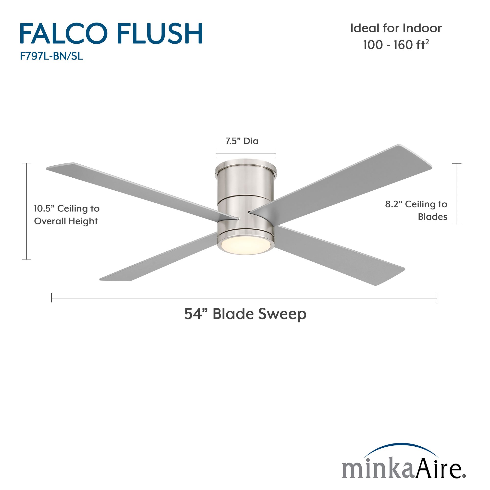 Minka-Aire Falco 54-in LED Brushed Nickel 4-Blade Flush Mount Ceiling Fan