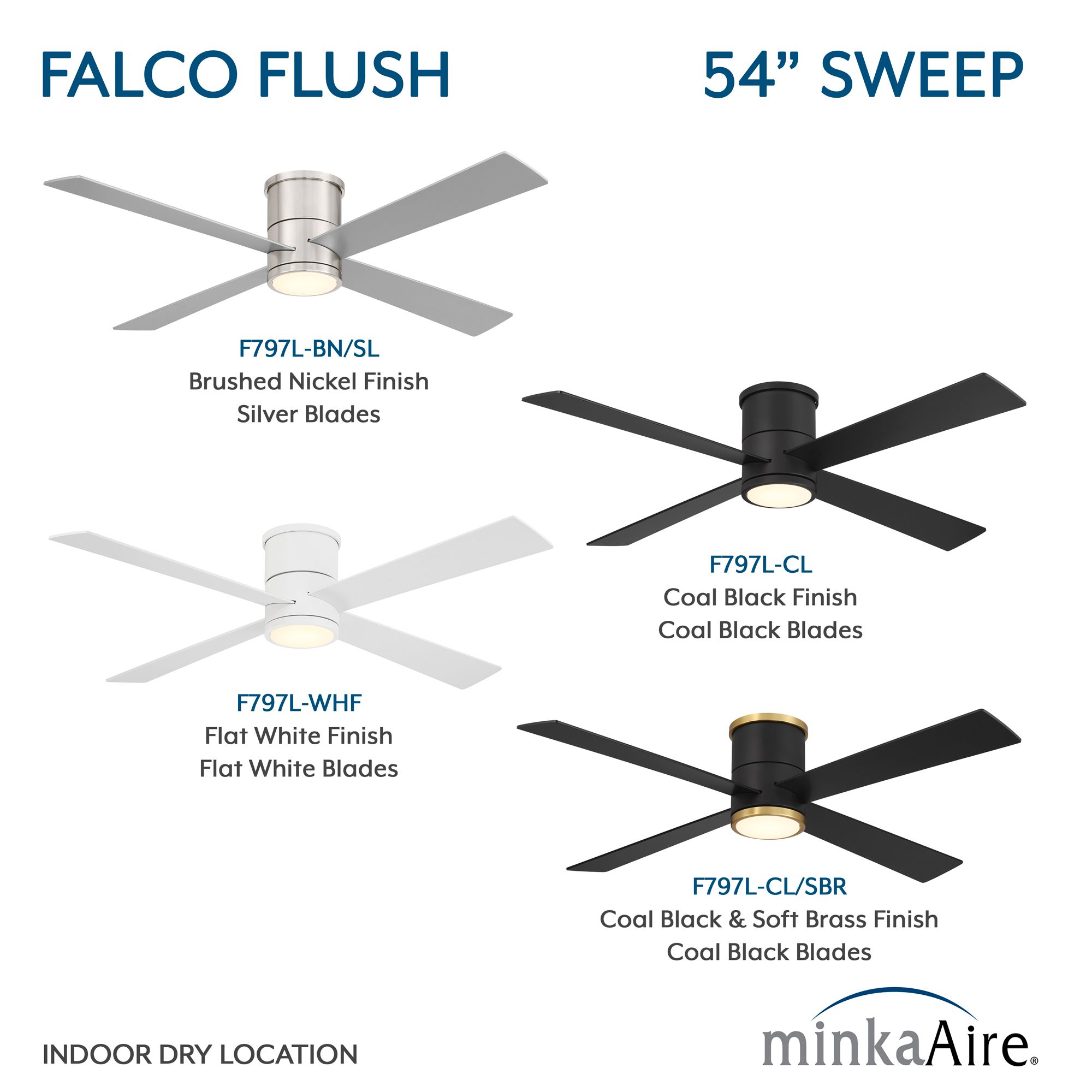 Minka-Aire Falco 54-in LED Brushed Nickel 4-Blade Flush Mount Ceiling Fan