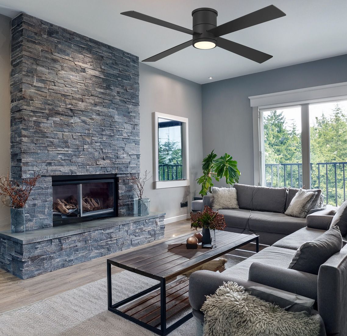 Image 5 Minka-Aire Falco 54-in LED Coal Black Indoor 4Blade Flush Mount Ceiling Fan more views