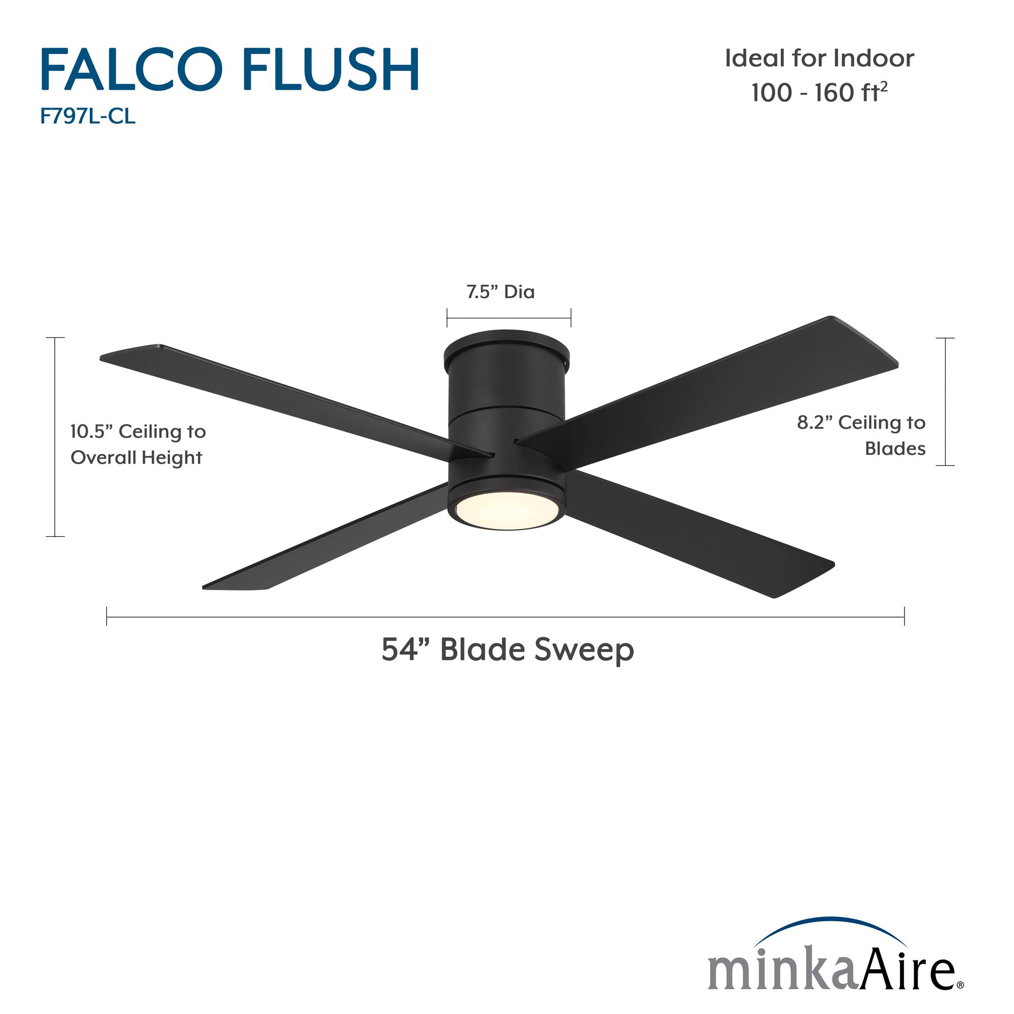 Minka-Aire Falco 54-in LED Coal Black Indoor 4Blade Flush Mount Ceiling Fan