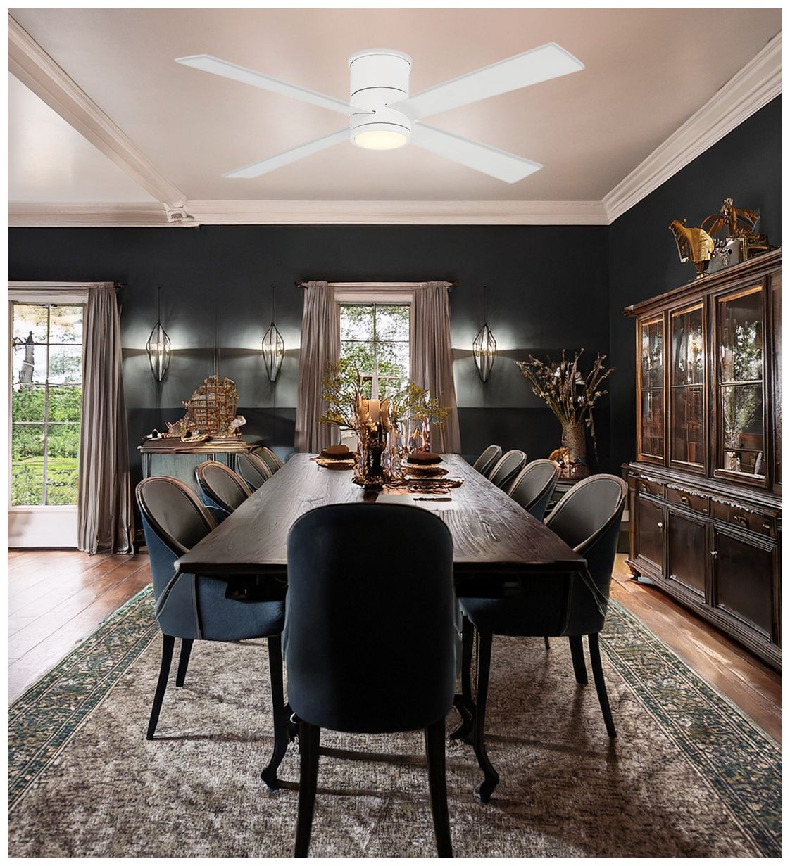 Image 5 Minka-Aire Falco 54-in LED Flat White 4-Blade Flush Mount Ceiling Fan more views