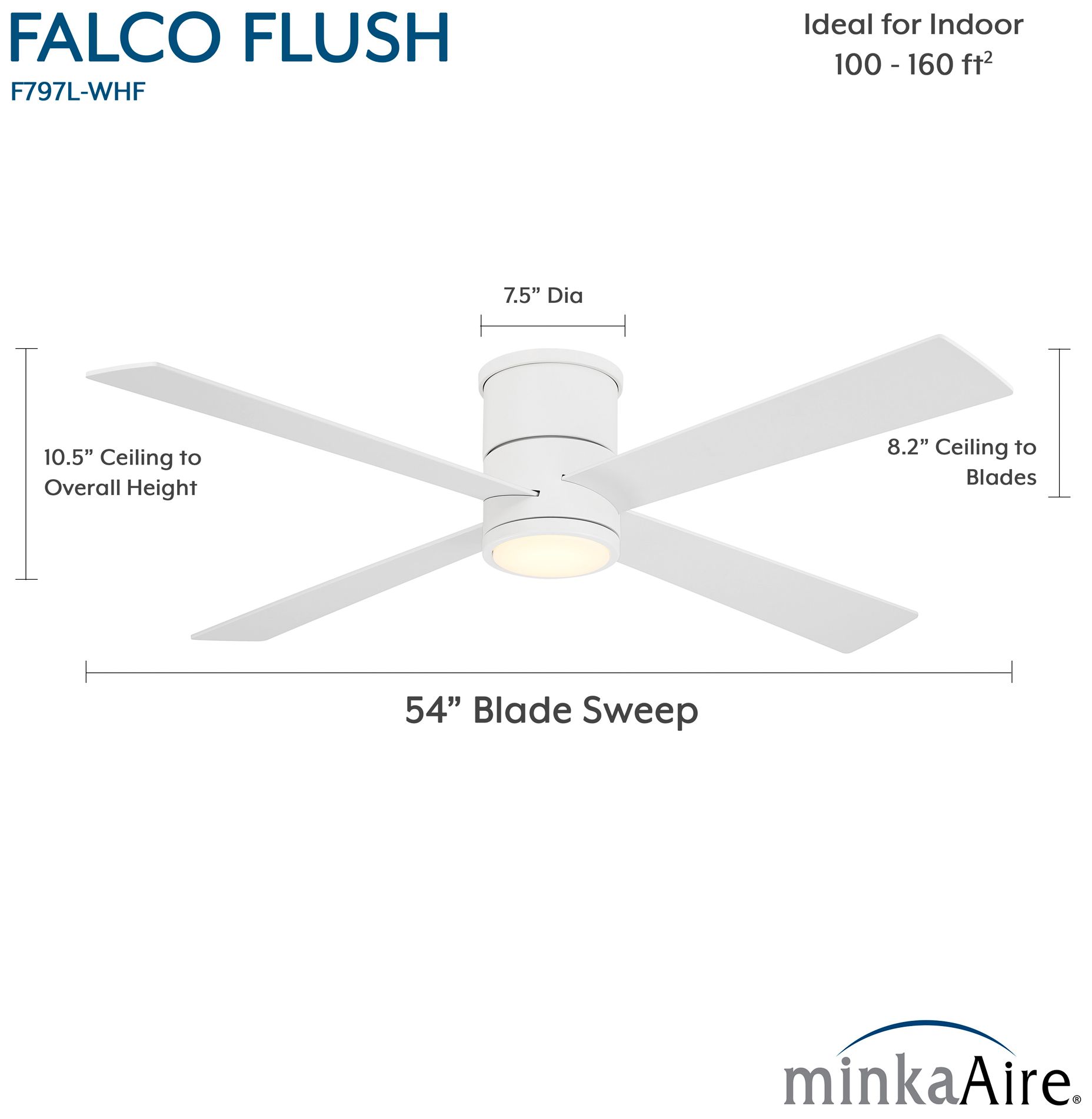 Minka-Aire Falco 54-in LED Flat White 4-Blade Flush Mount Ceiling Fan