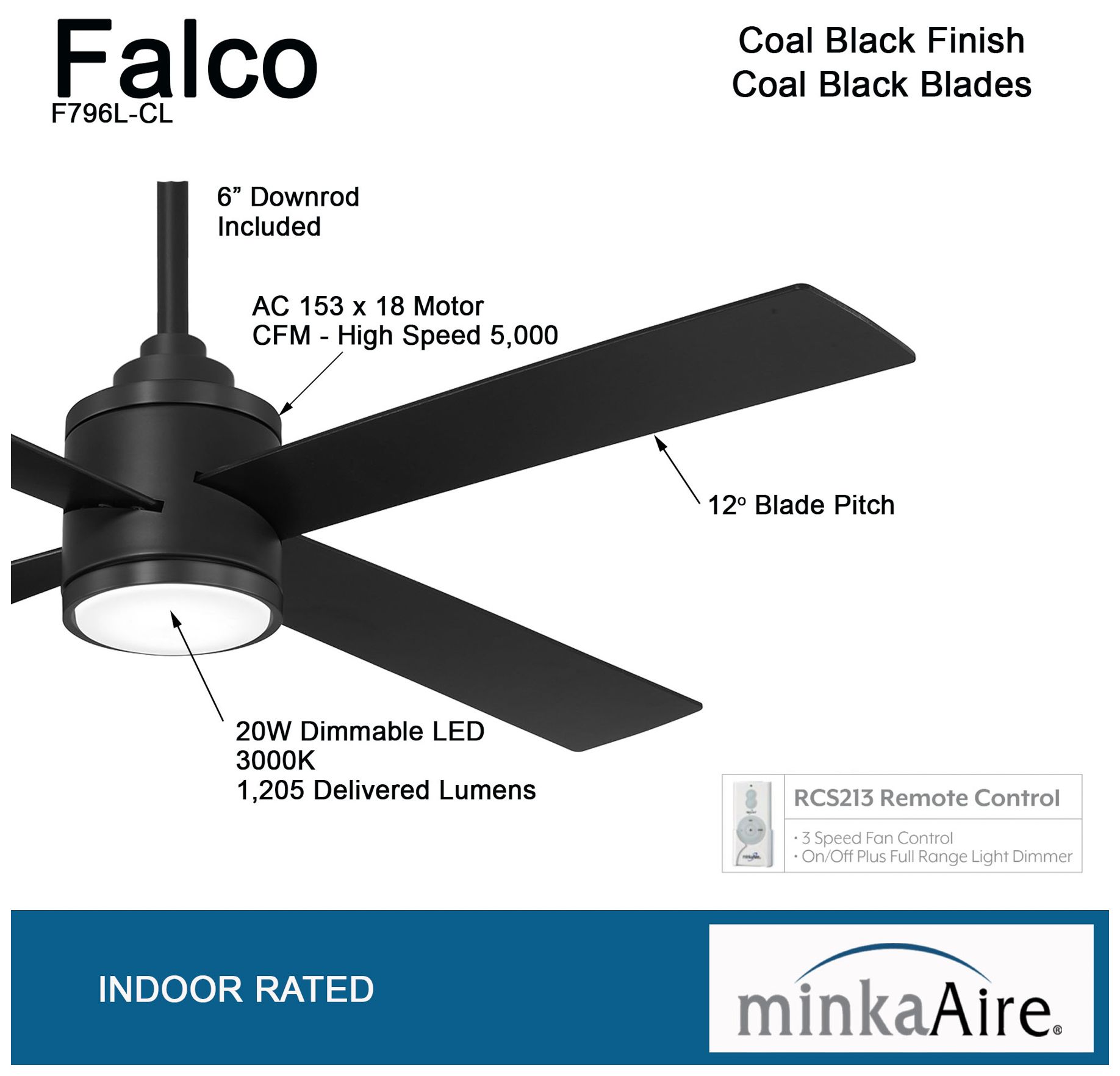 Image 4 Minka Aire Falco 54-inch LED Black Ceiling Fan with Remote Control more views