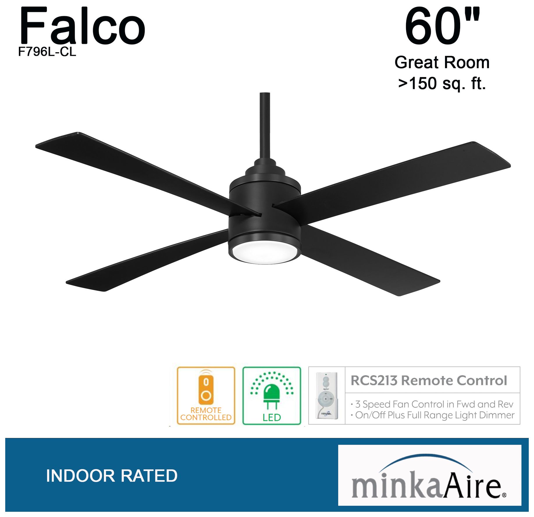 Image 5 Minka Aire Falco 54-inch LED Black Ceiling Fan with Remote Control more views