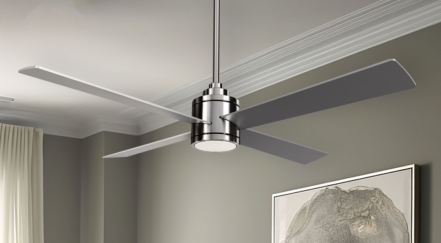 Minka Aire Falco 54-inch LED Brushed Nickel and Silver Indoor Ceiling Fan in scene