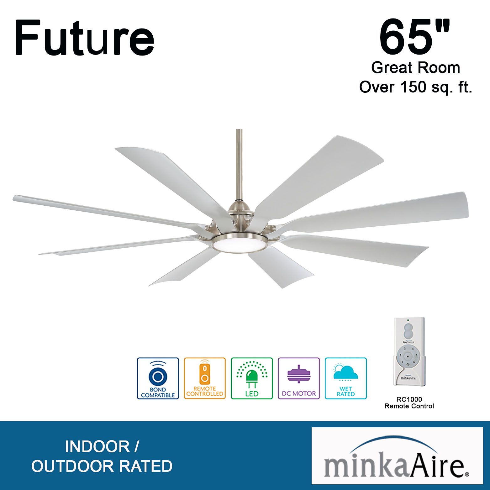 Image 6 Minka-Aire Future 65-inch LED Brushed Nickel Wet Outdoor Ceiling Fan more views