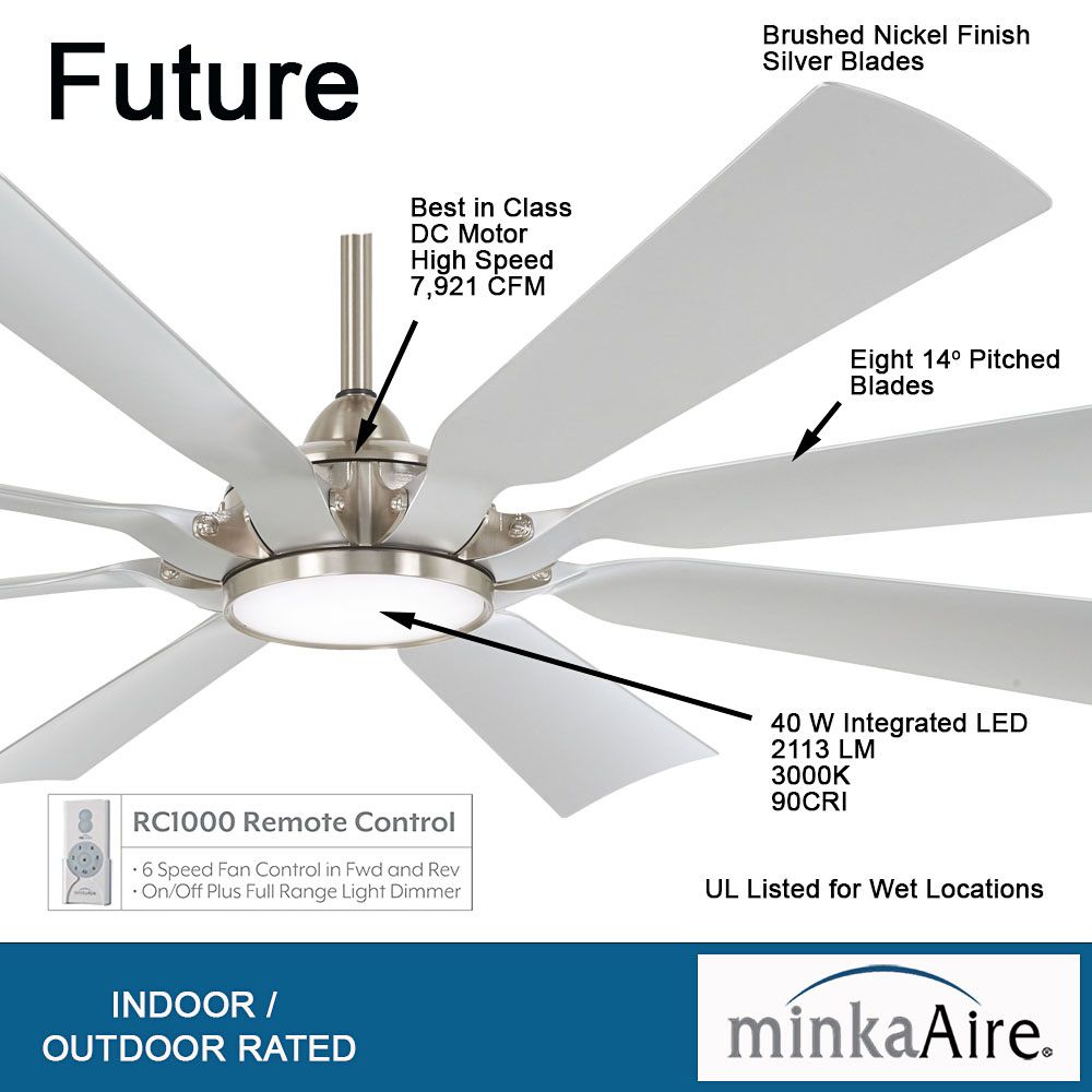 Minka-Aire Future 65-inch LED Brushed Nickel Wet Outdoor Ceiling Fan