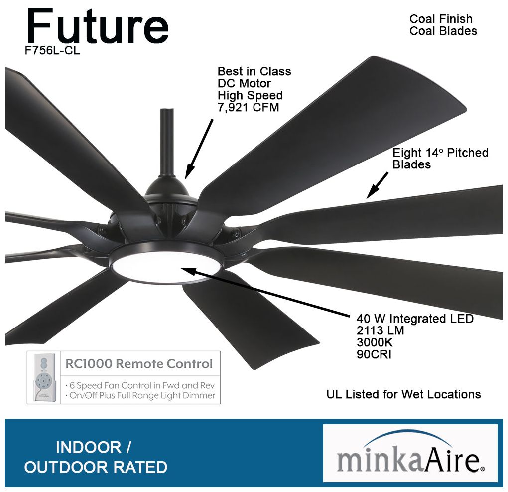 Minka-Aire Future 65-inch LED Coal Black Outdoor Ceiling Fan with Remote