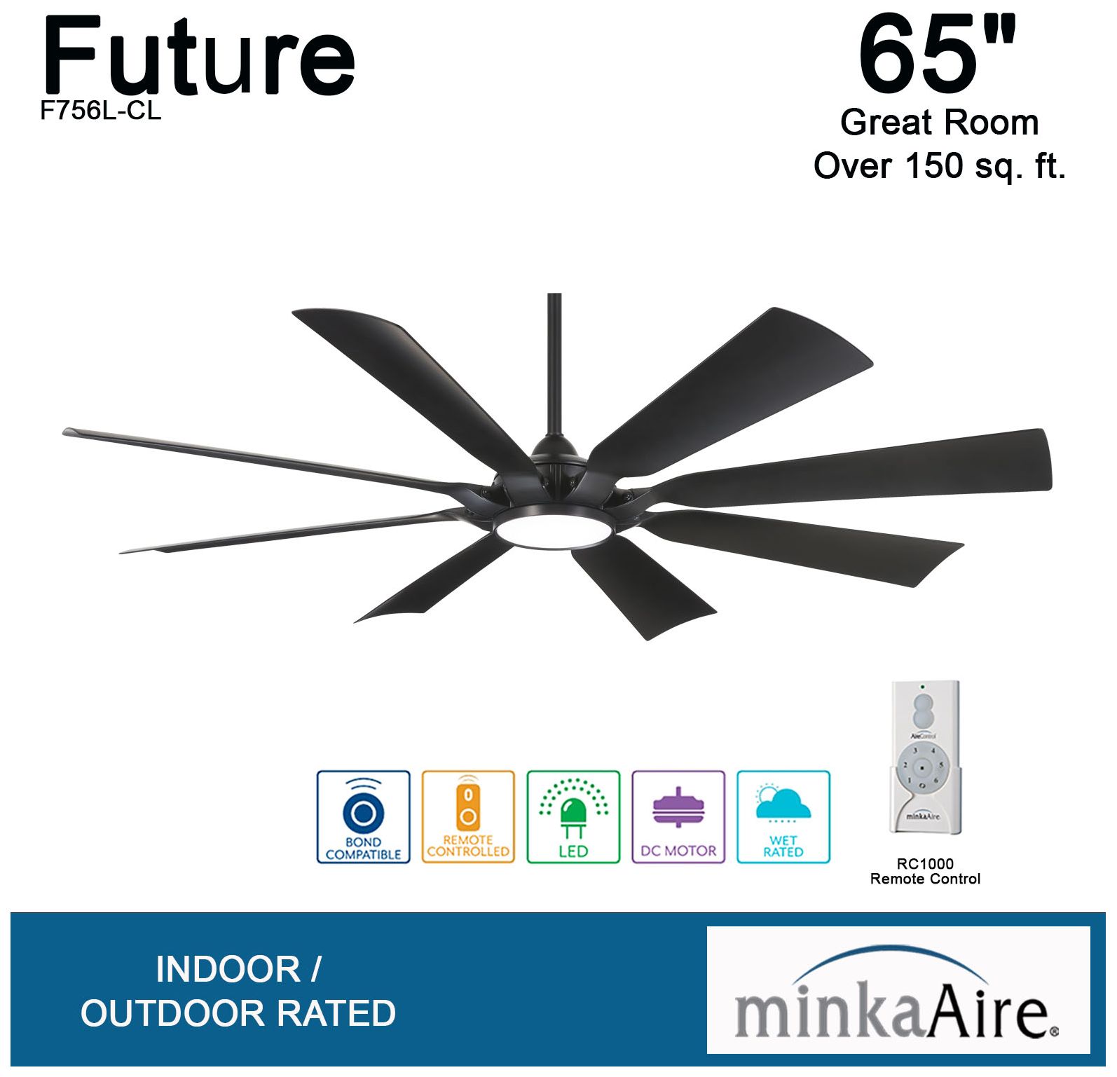 Minka-Aire Future 65-inch LED Coal Black Outdoor Ceiling Fan with Remote