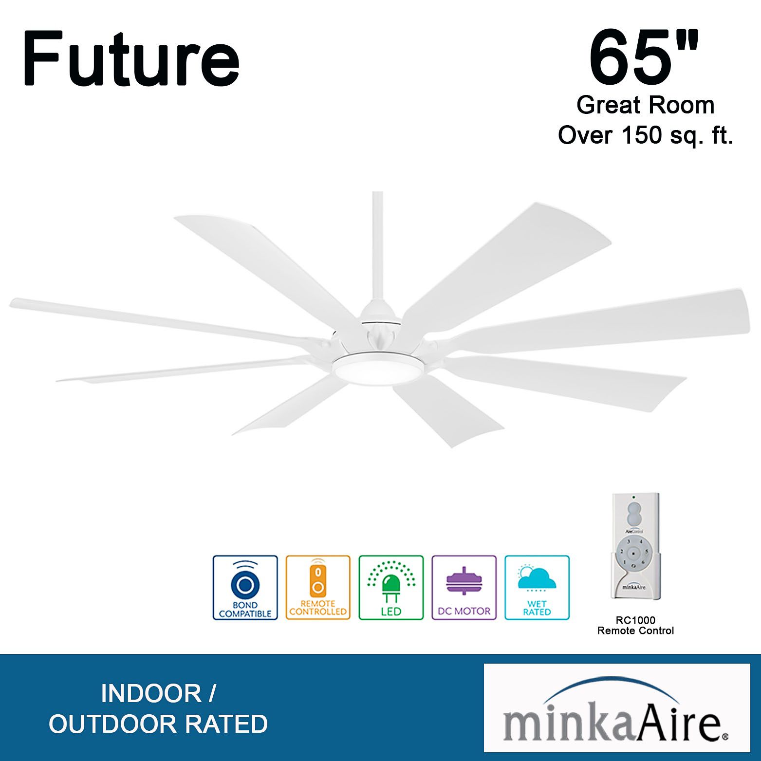 Image 7 Minka-Aire Future 65-inch LED Flat White Outdoor Ceiling Fan with Remote more views