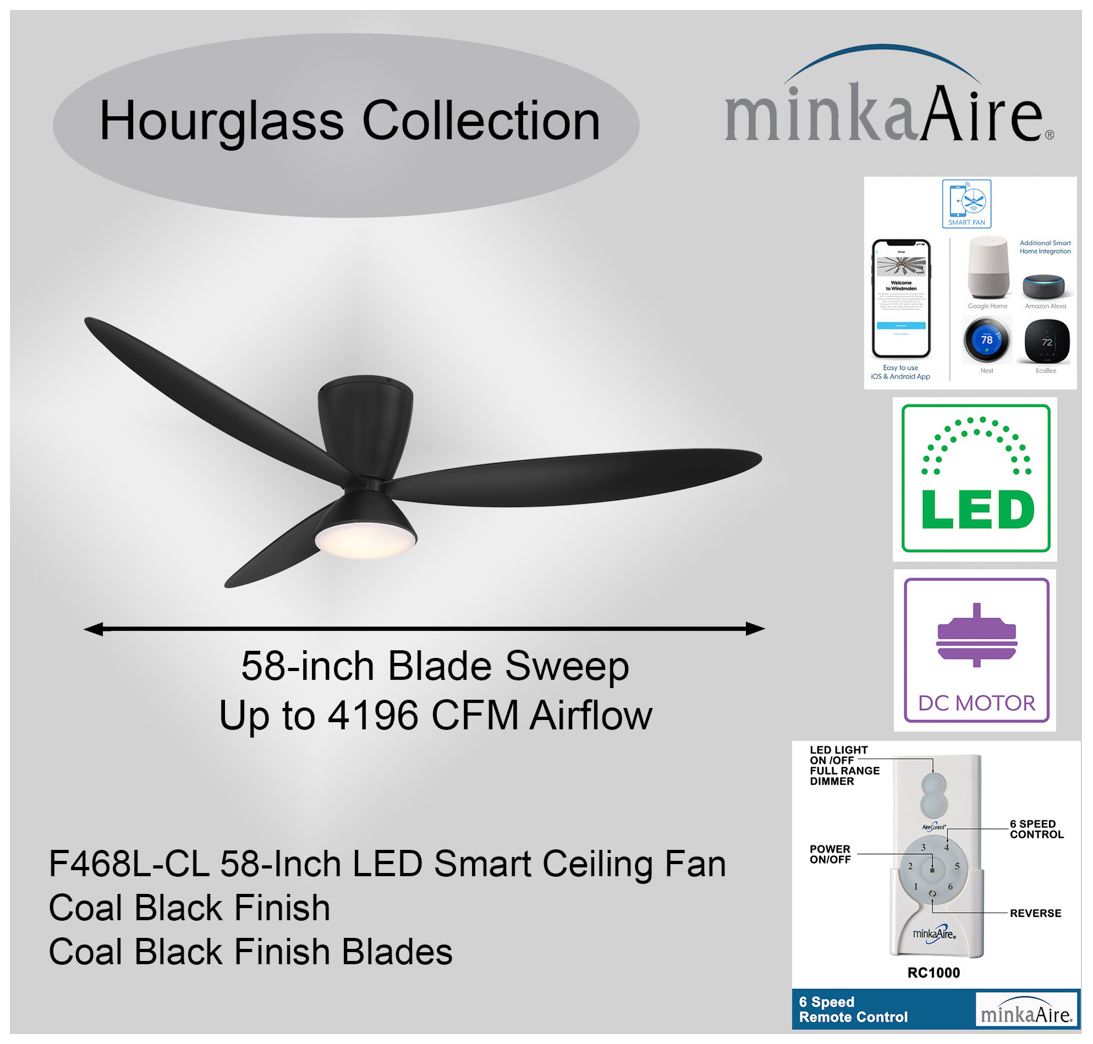 Image 3 Minka-Aire Hourglass 58-in LED Coal Black 3-Blade Flush Mount Ceiling Fan more views