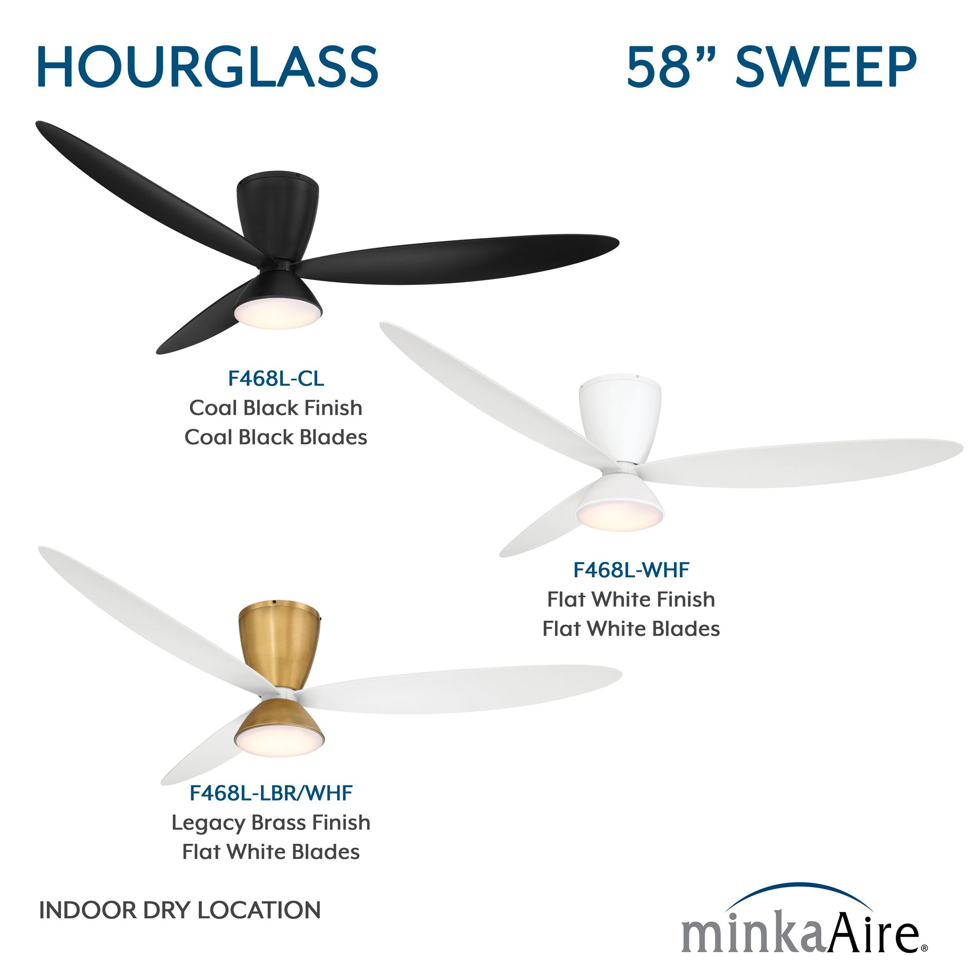 Minka-Aire Hourglass 58-in LED Flat White 3-Blade Flush Mount Ceiling Fan