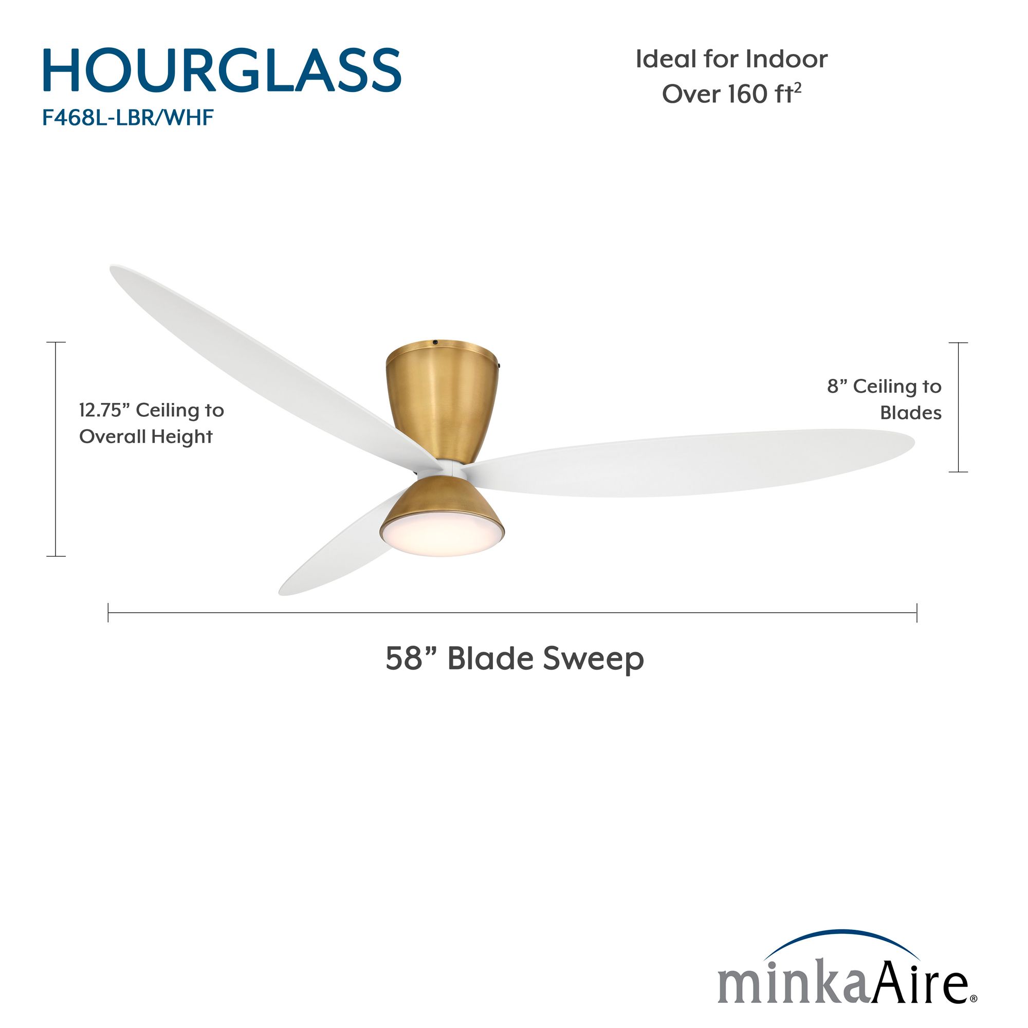 Minka-Aire Hourglass 58-in LED Legacy Brass 3-Blade Flush Mount Ceiling Fan