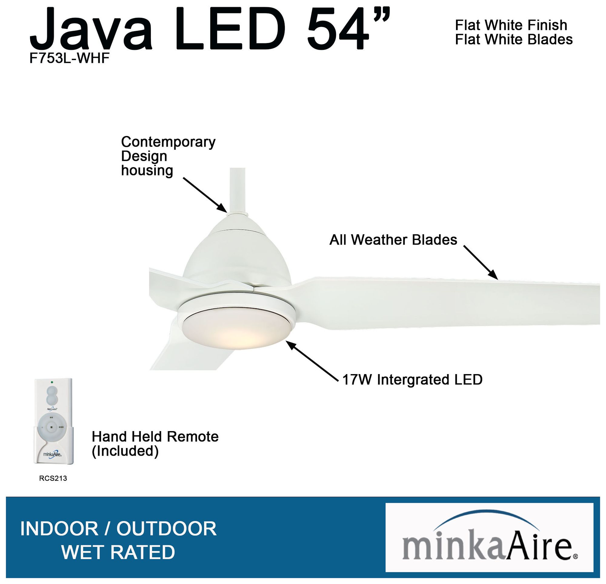 Image 7 Minka-Aire Java 54-in LED Flat White 3-Blade Ceiling Fan with Remote more views