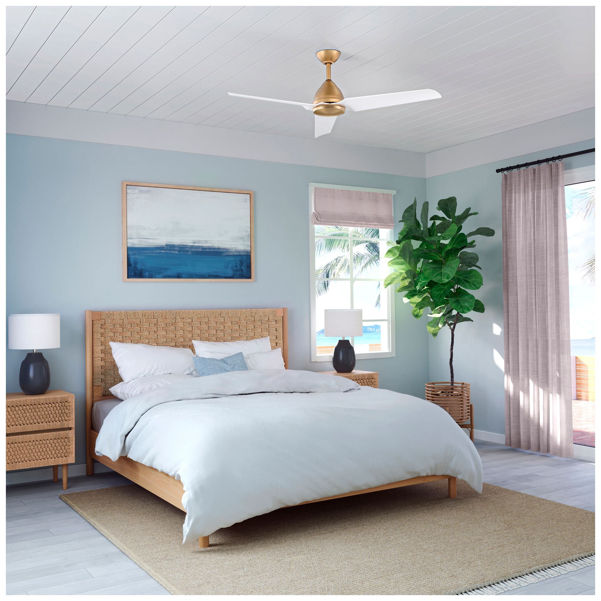 Image 4 Minka-Aire Java 54-in Legacy Brass and White 3-Blades Ceiling Fan more views