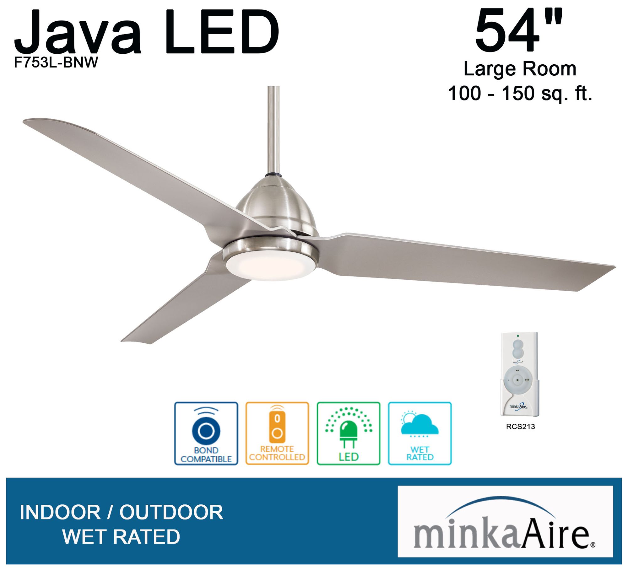 Image 4 Minka Aire Java 54-inch LED Brushed Nickel Ceiling Fan more views