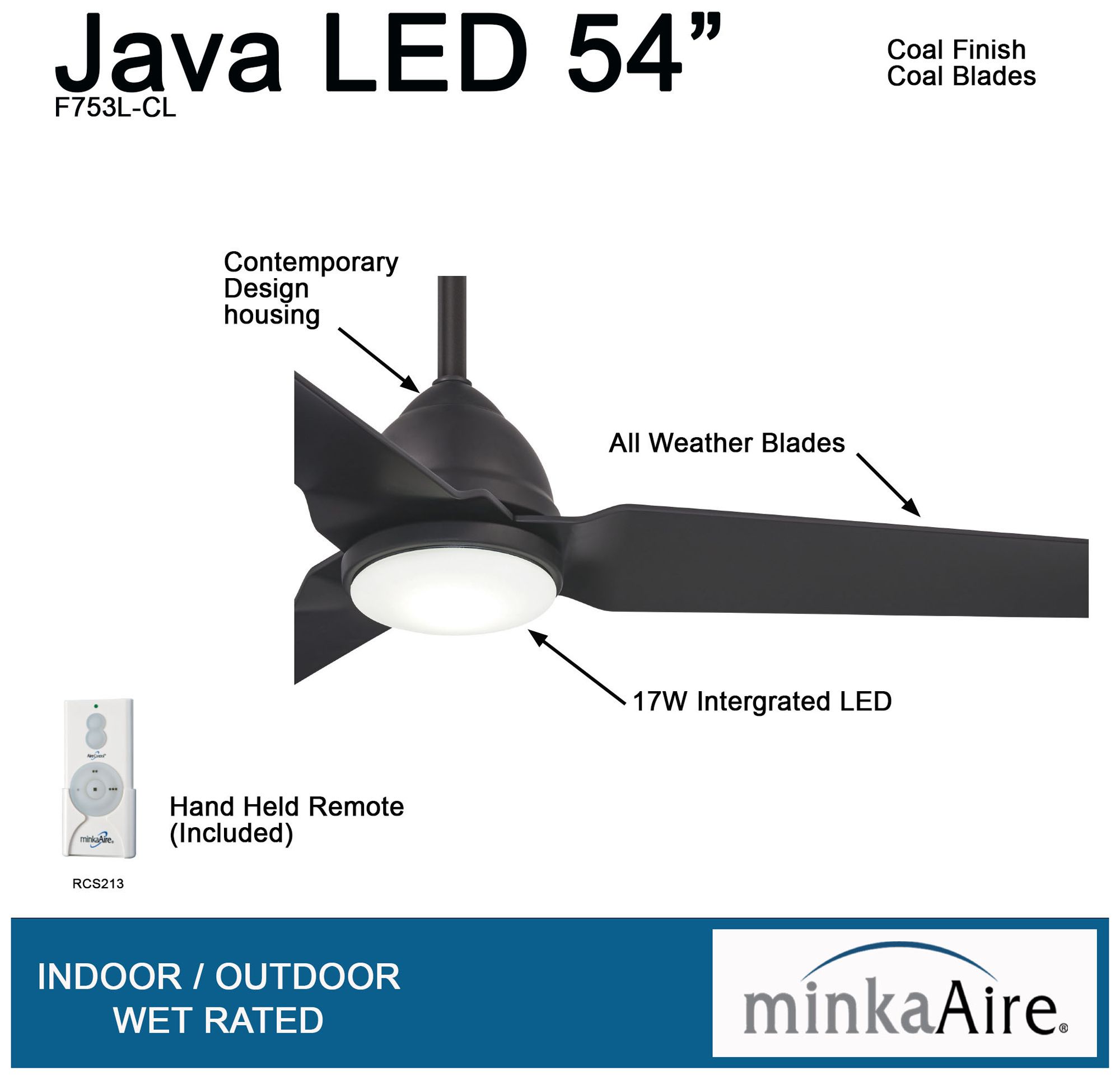 Image 5 Minka Aire Java 54-inch LED Coal Ceiling Fan more views