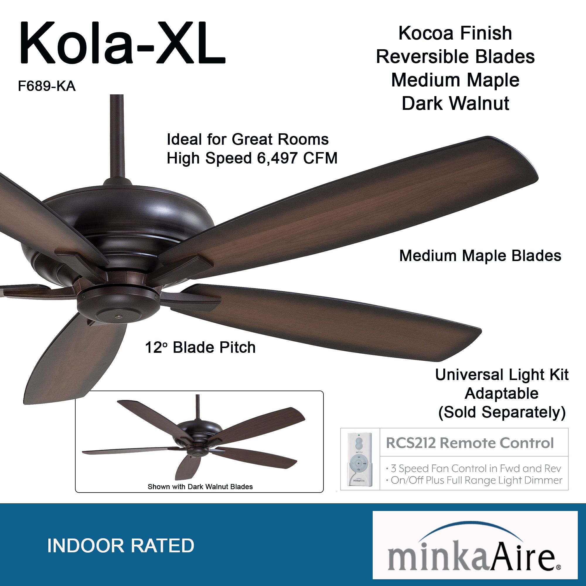 Image 4 Minka Aire Kola-XL 60-inch Kocoa Ceiling Fan, 5 Blades, Indoor more views