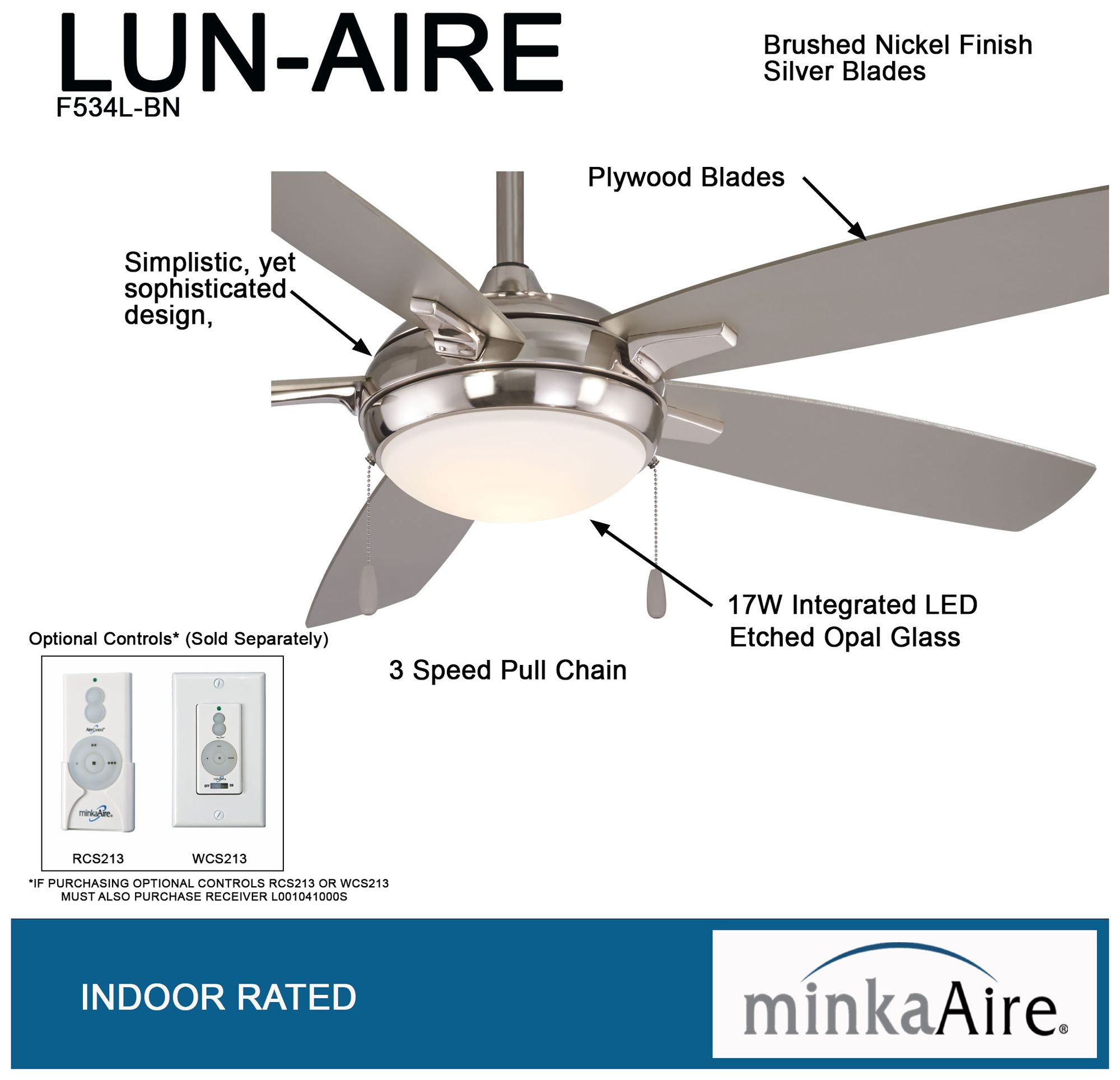 Image 6 Minka Aire Lun-Aire 54-inch LED Brushed Nickel Ceiling Fan more views