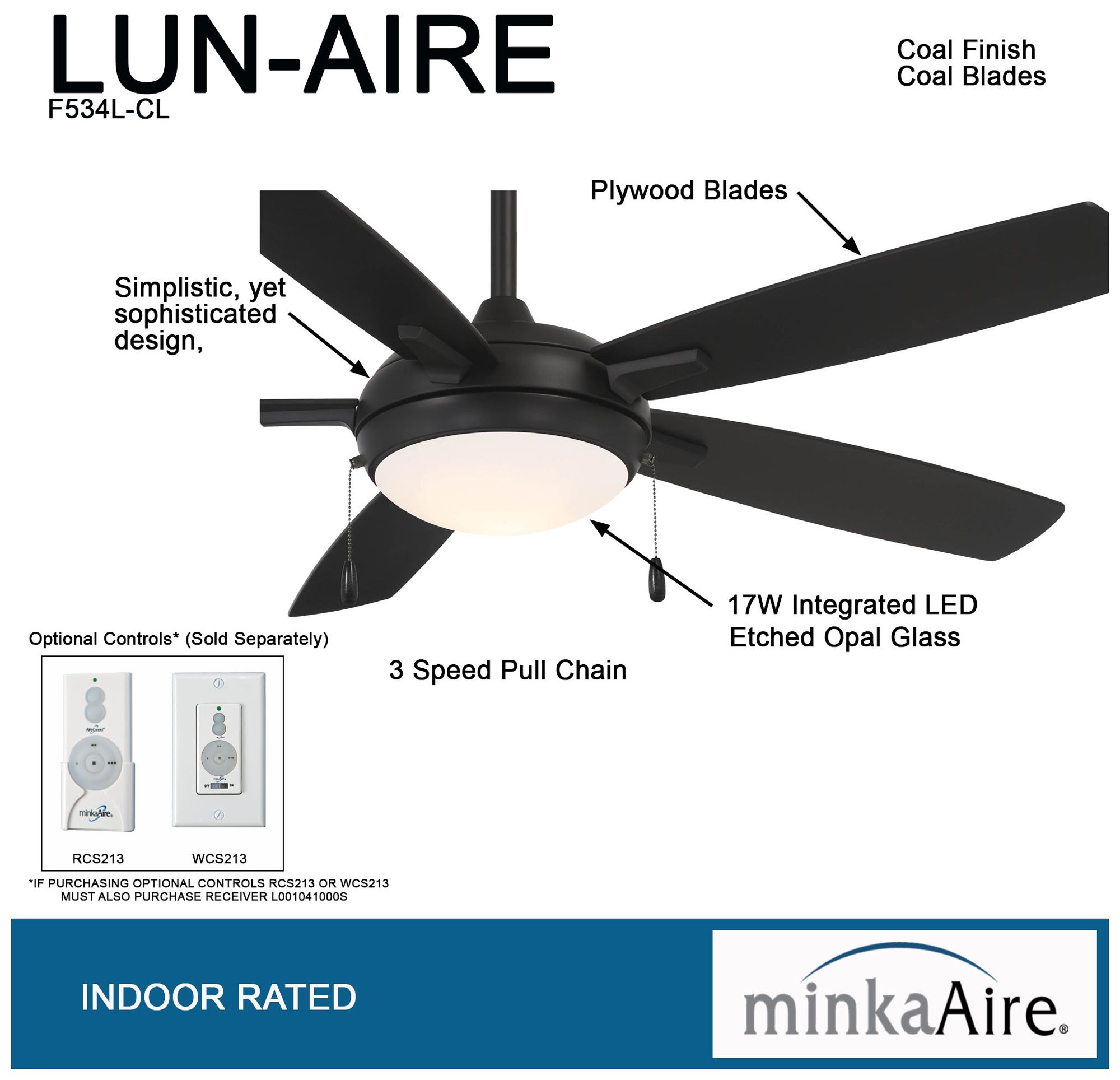 Image 5 Minka Aire Lun-Aire 54-inch LED Coal Black Ceiling Fan more views