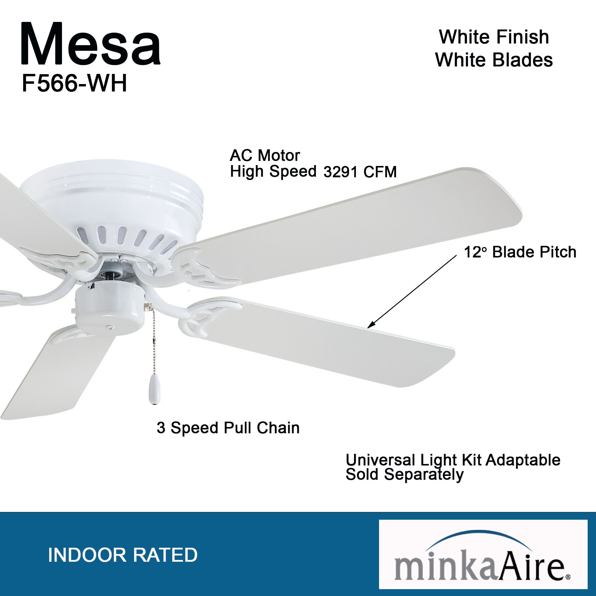 Image 3 Minka Aire Mesa 42-inch White Flush Mount Ceiling Fan, 5-Blades, Indoor more views