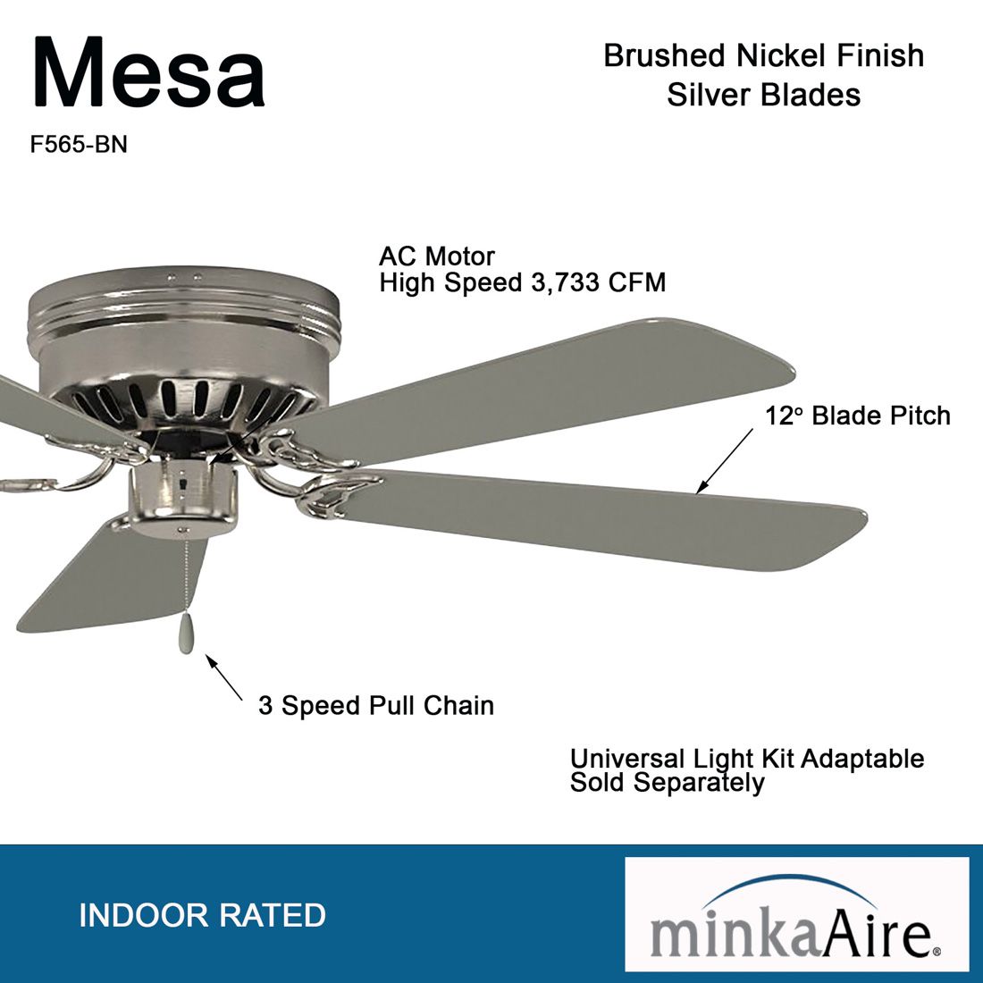 Image 5 Minka Aire Mesa 52-inch Brushed Nickel Ceiling Fan. 5-Blades, Indoor more views