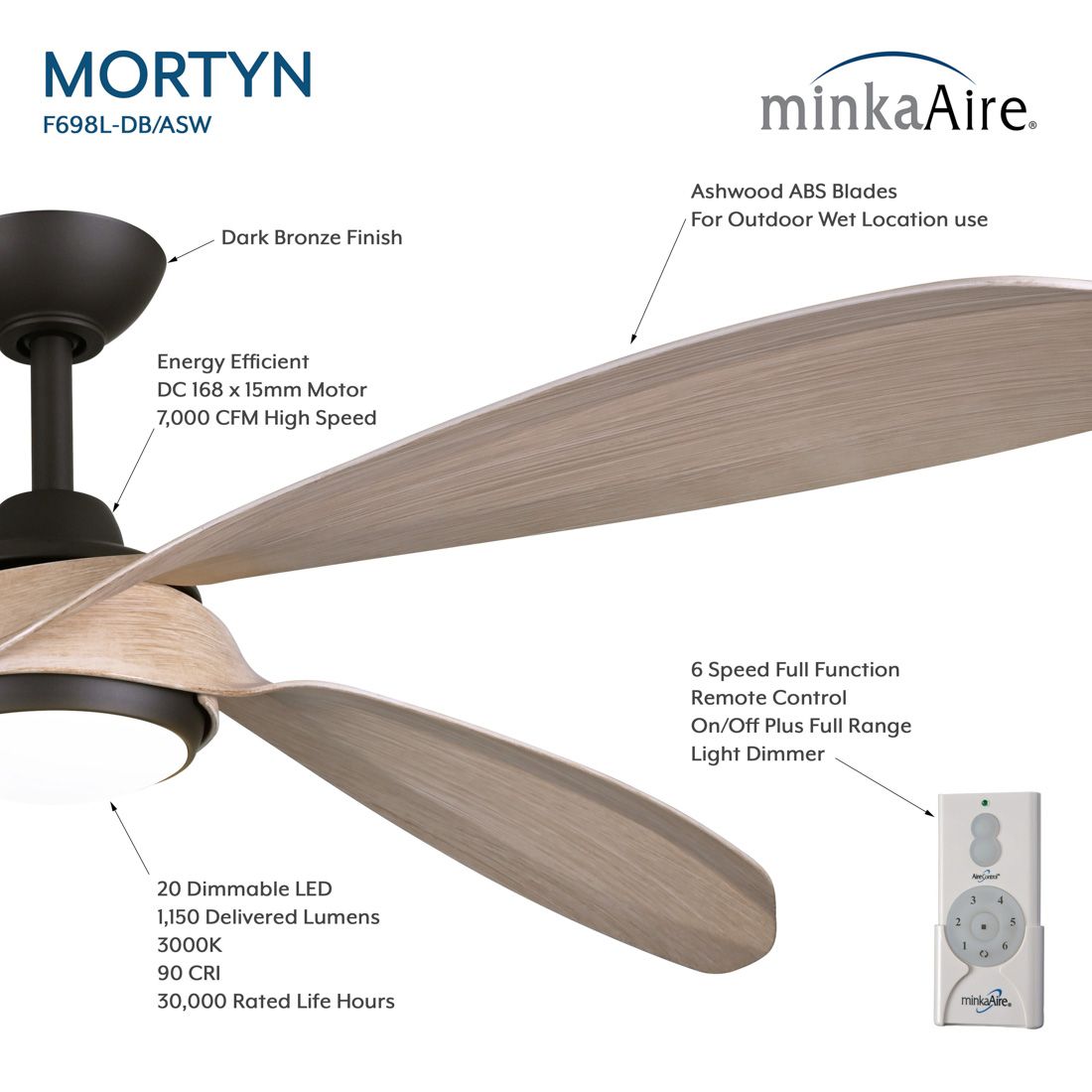Image 6 Minka-Aire Mortyn 60-in LED Dark Bronze Indoor-Outdoor 4-Blade Ceiling Fan more views