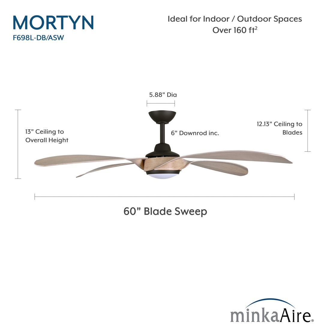 Minka-Aire Mortyn 60-in LED Dark Bronze Indoor-Outdoor 4-Blade Ceiling Fan
