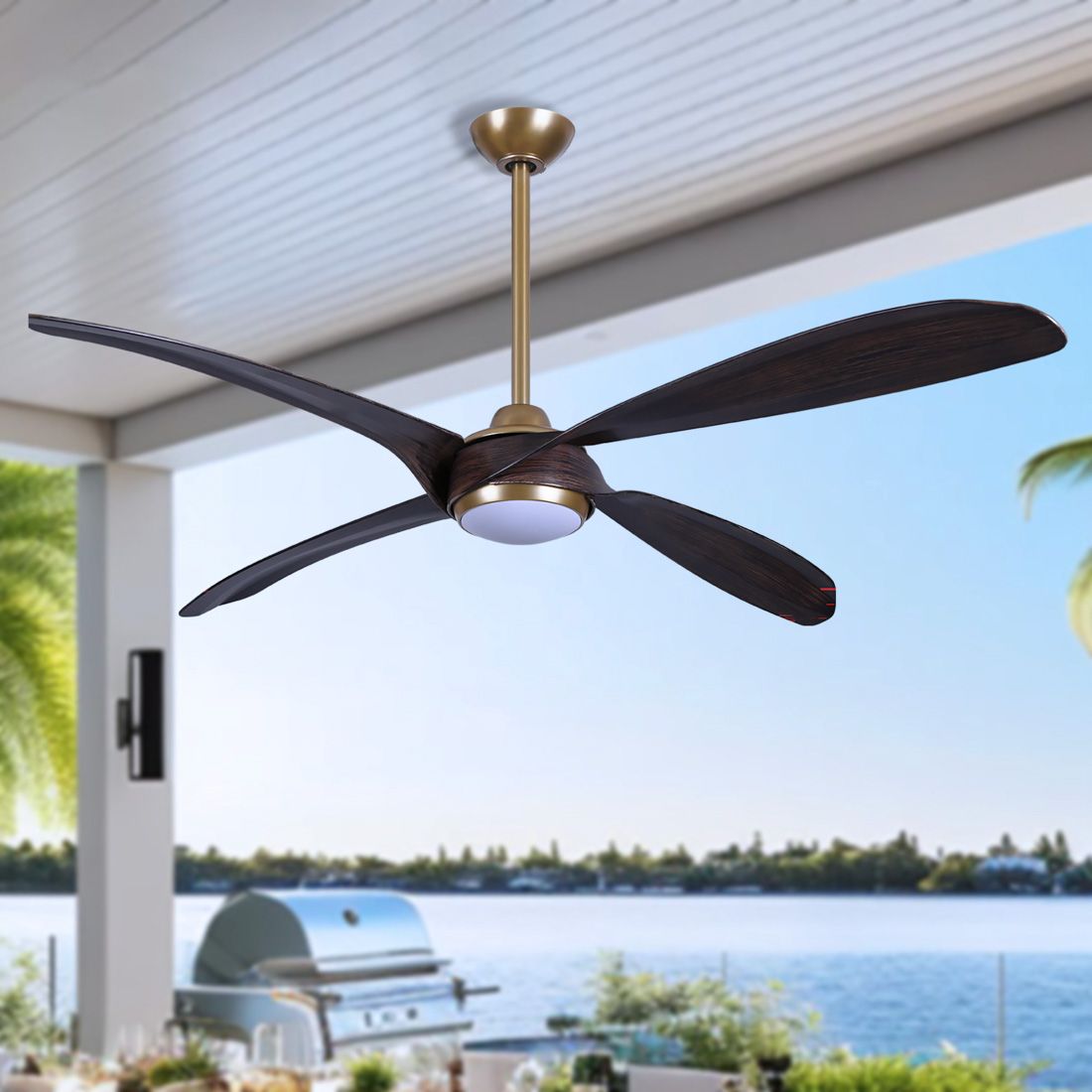 Image 4 Minka-Aire Mortyn 60-in LED Legacy Brass Indoor-Outdoor 4-Blade Ceiling Fan more views