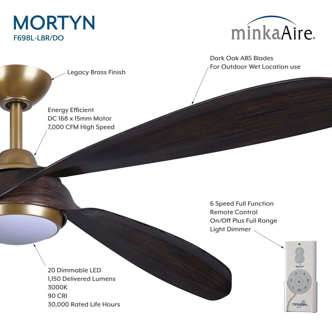 Image 5 Minka-Aire Mortyn 60-in LED Legacy Brass Indoor-Outdoor 4-Blade Ceiling Fan more views