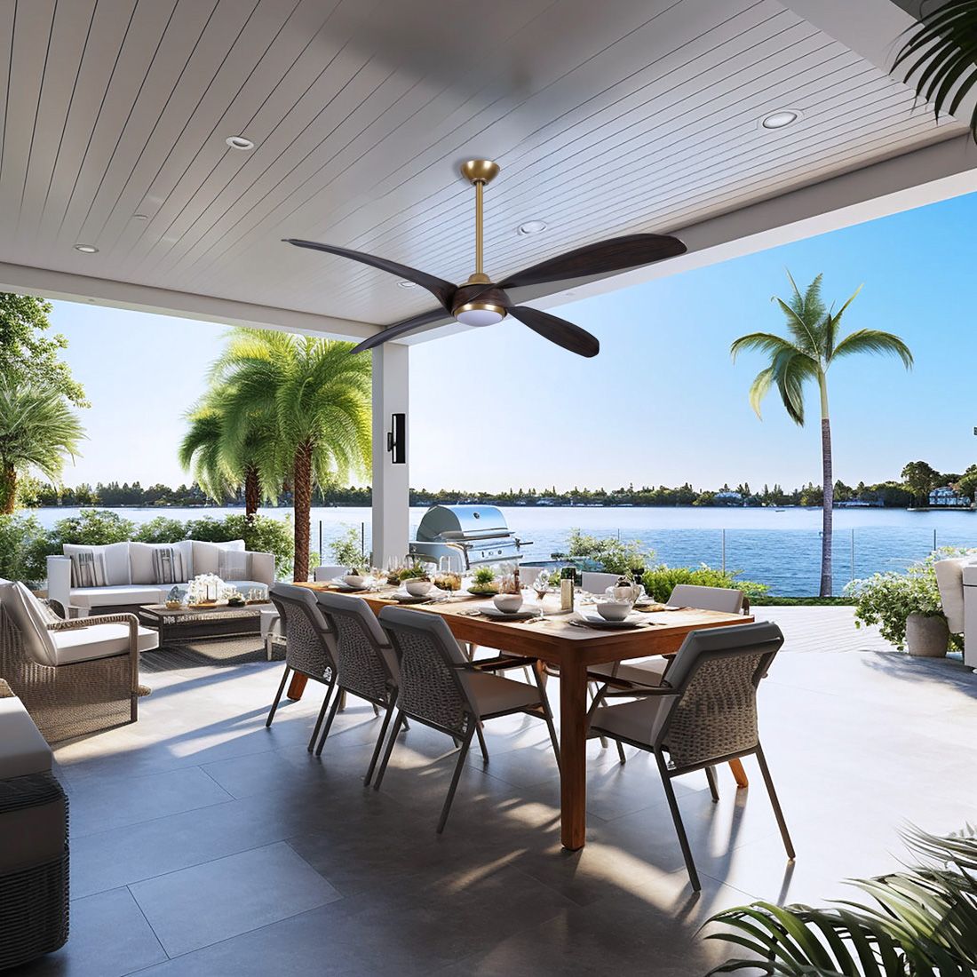 Image 6 Minka-Aire Mortyn 60-in LED Legacy Brass Indoor-Outdoor 4-Blade Ceiling Fan more views