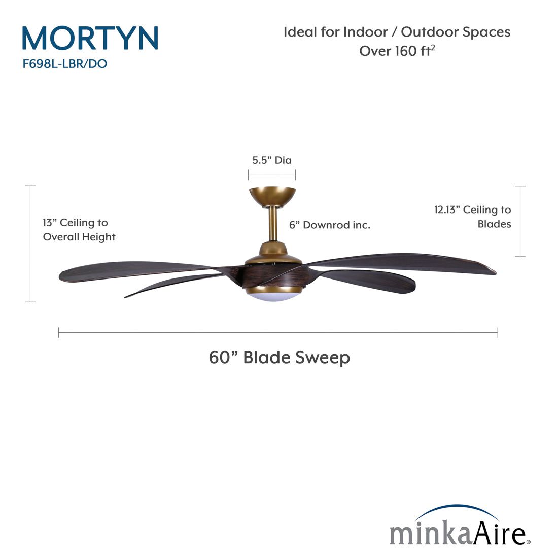 Minka-Aire Mortyn 60-in LED Legacy Brass Indoor-Outdoor 4-Blade Ceiling Fan